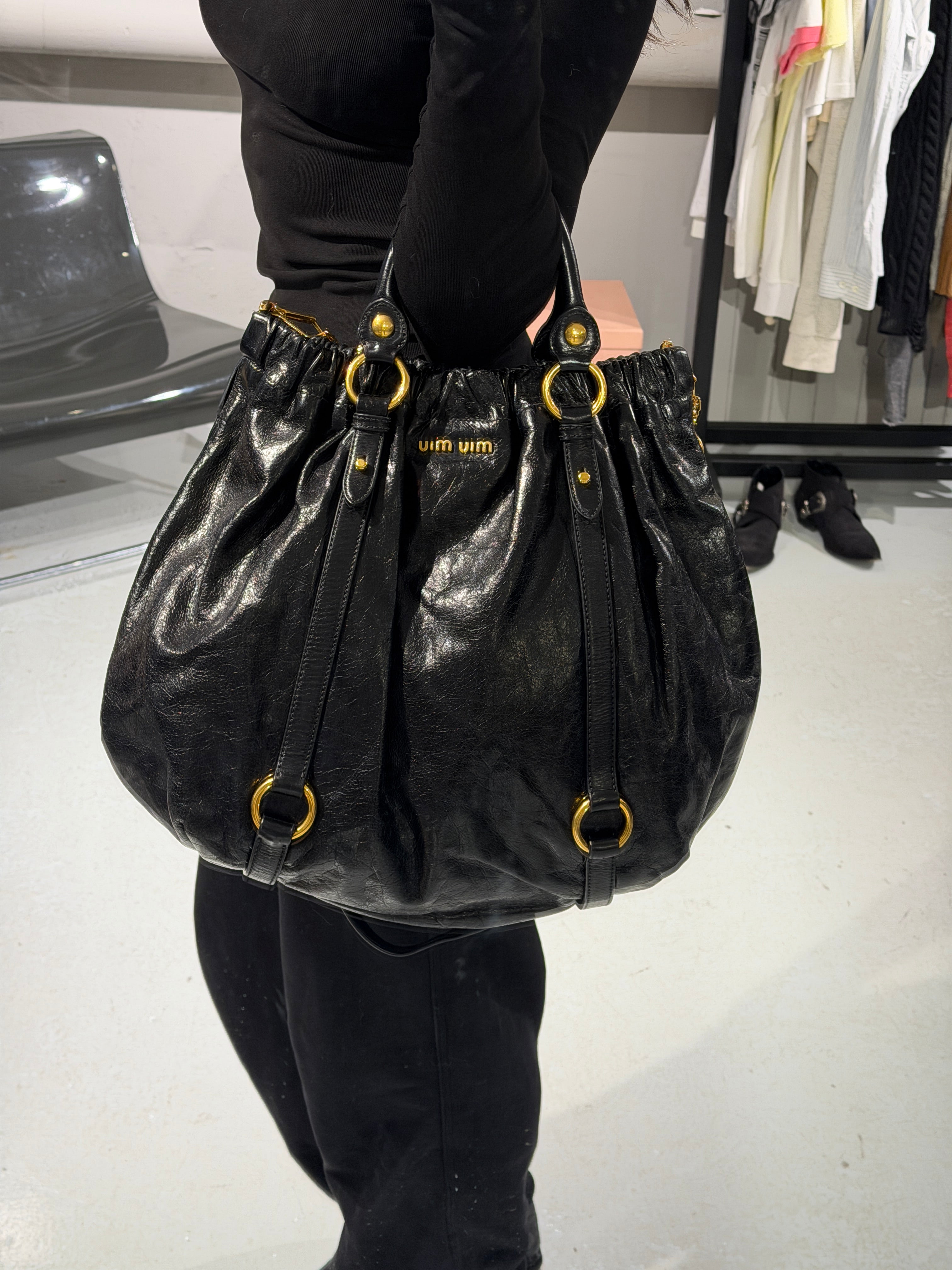 Miu Miu Vitello Lux Bow Large Bag