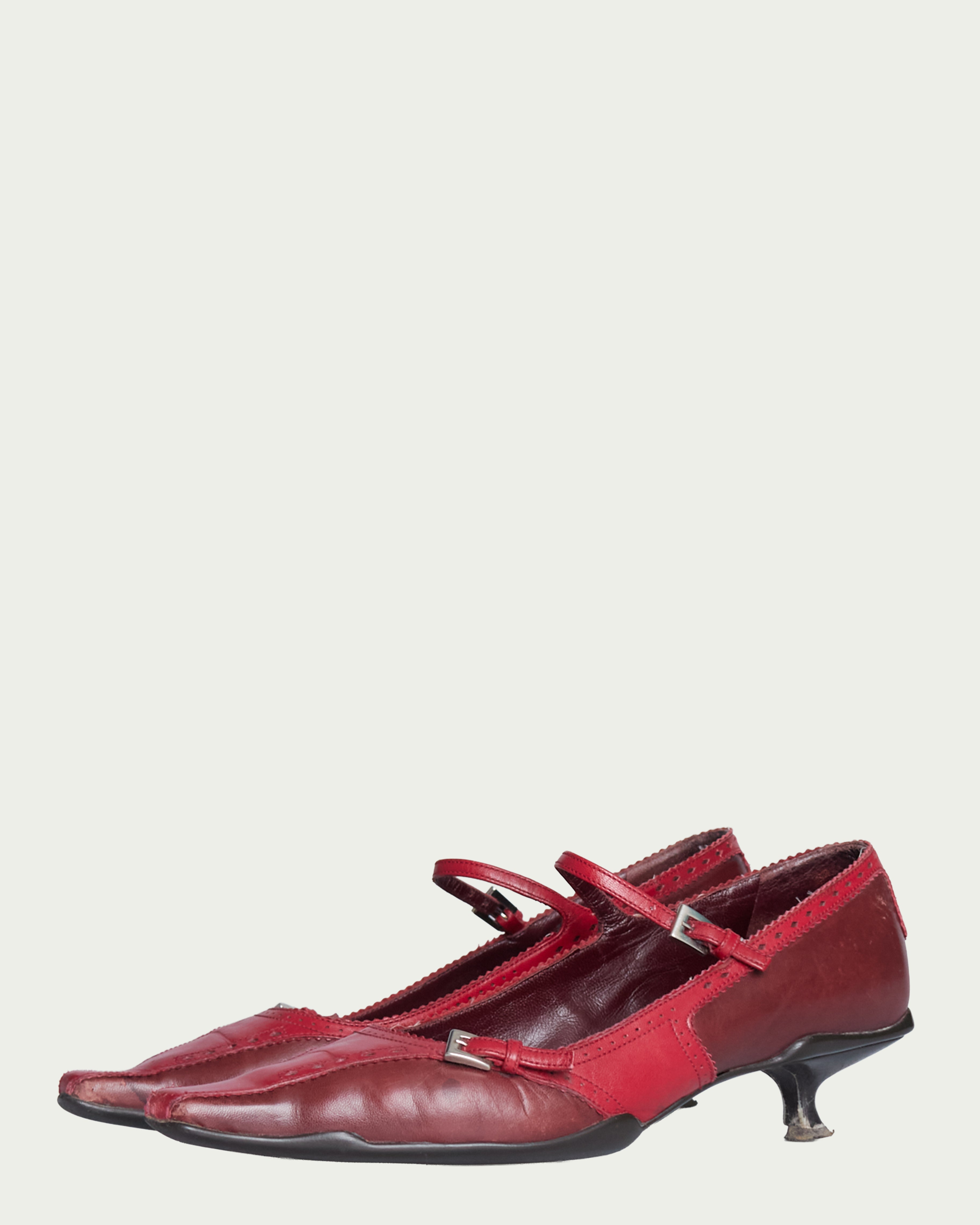 Prada 2000s Mary-Jane buckle brogue kitten heels