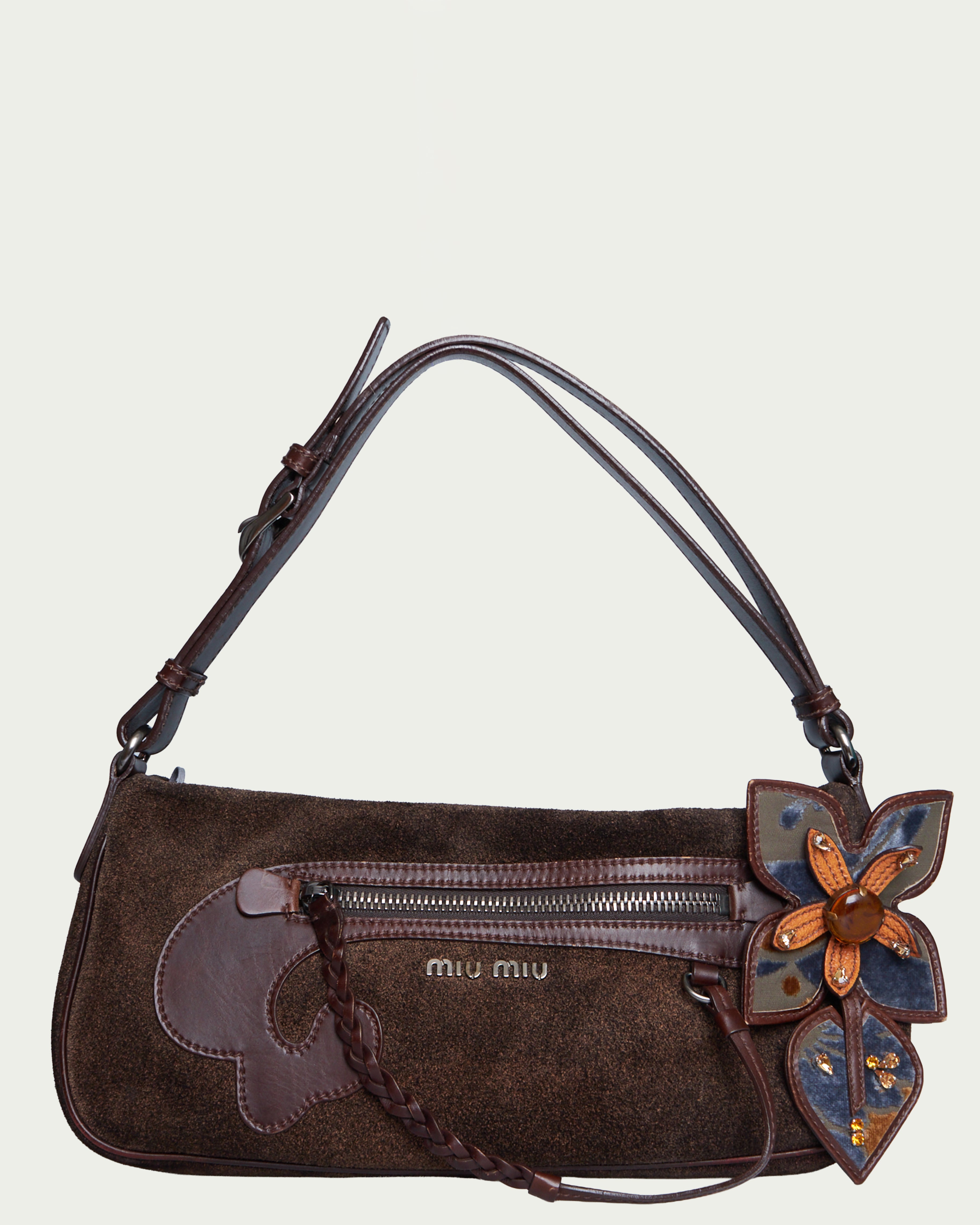 Miu Miu Floral Suede Shoulder Bag