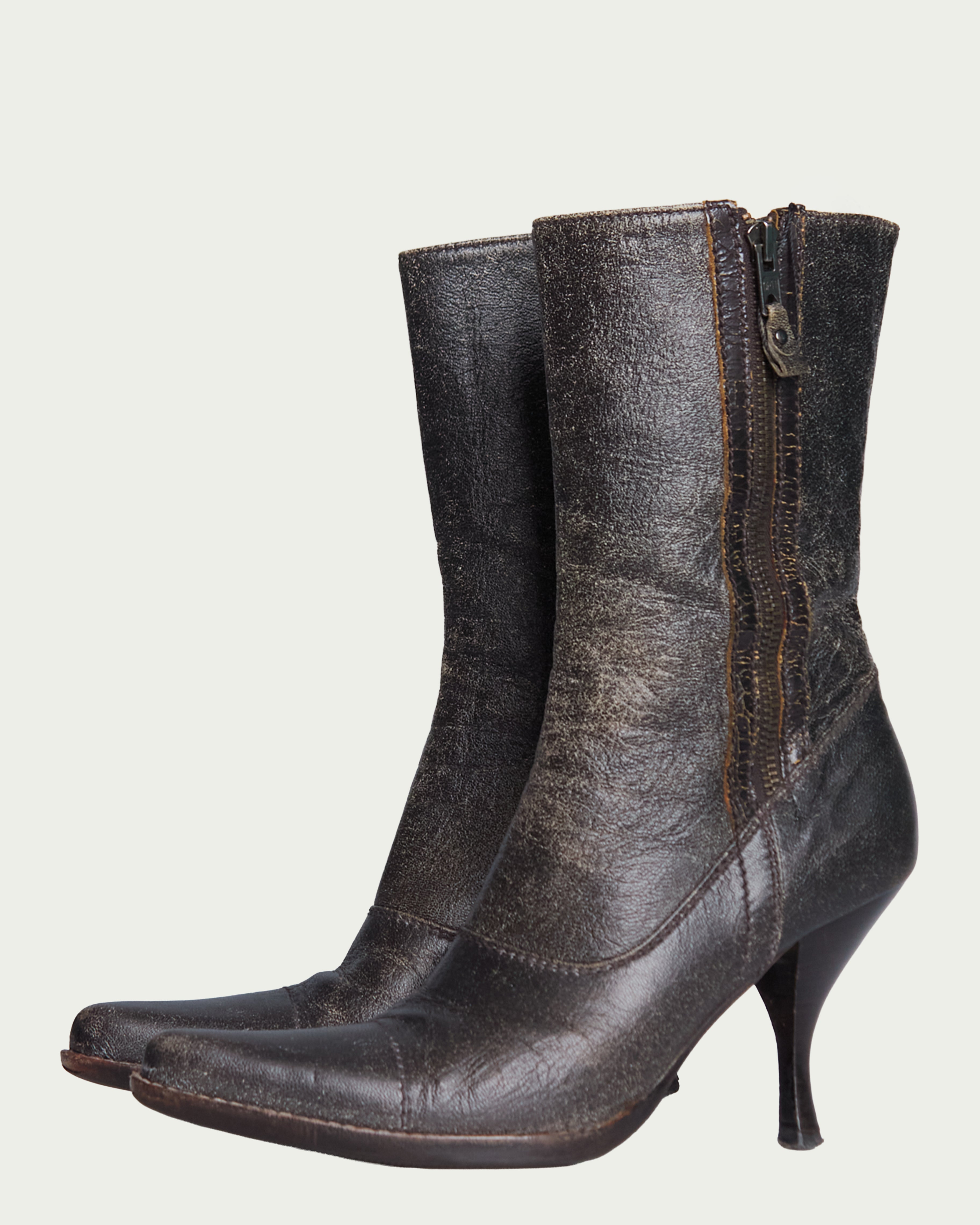 Miu Miu crack leather double-zip pin heel boots