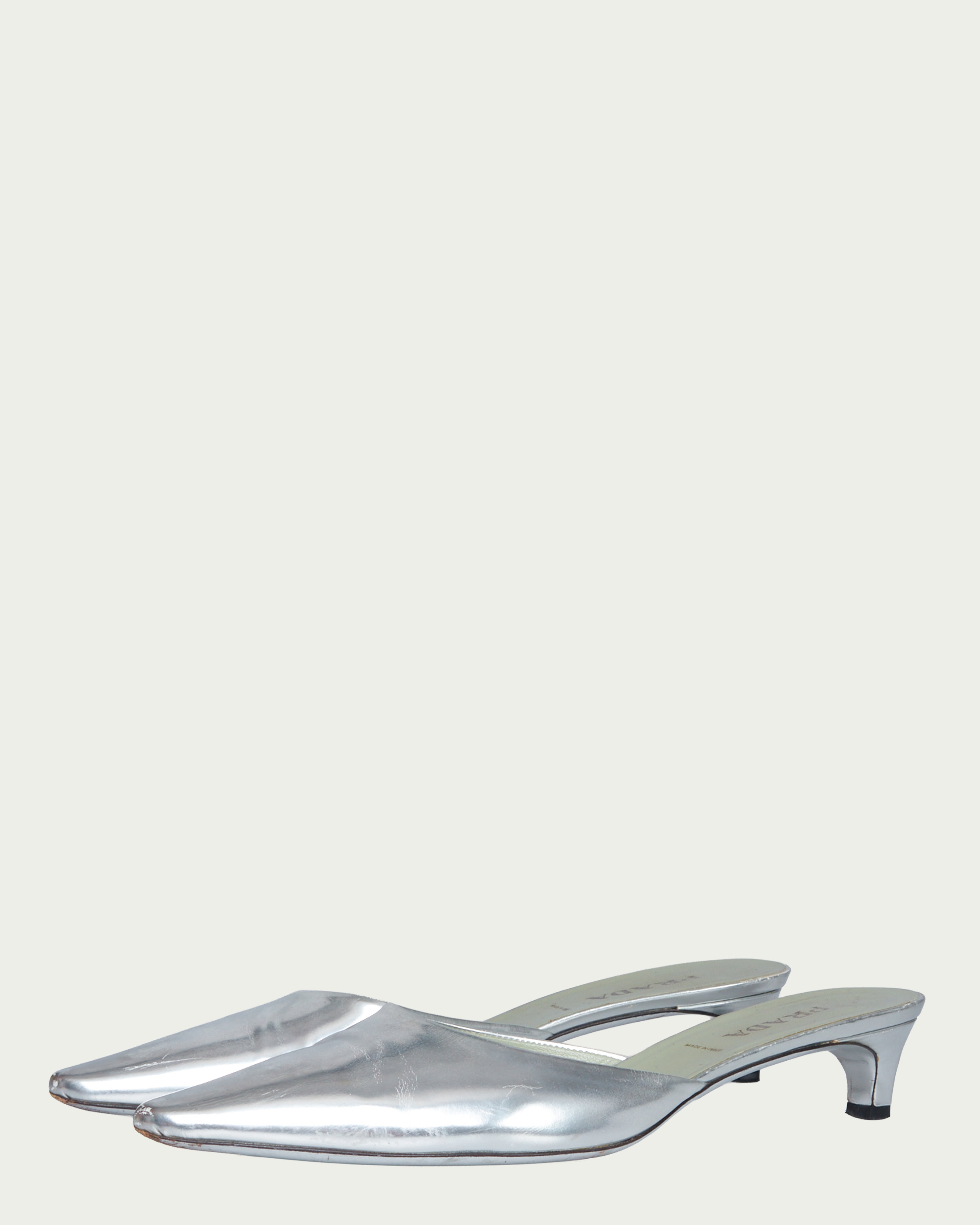 Prada silver metallic pointed-toe mules