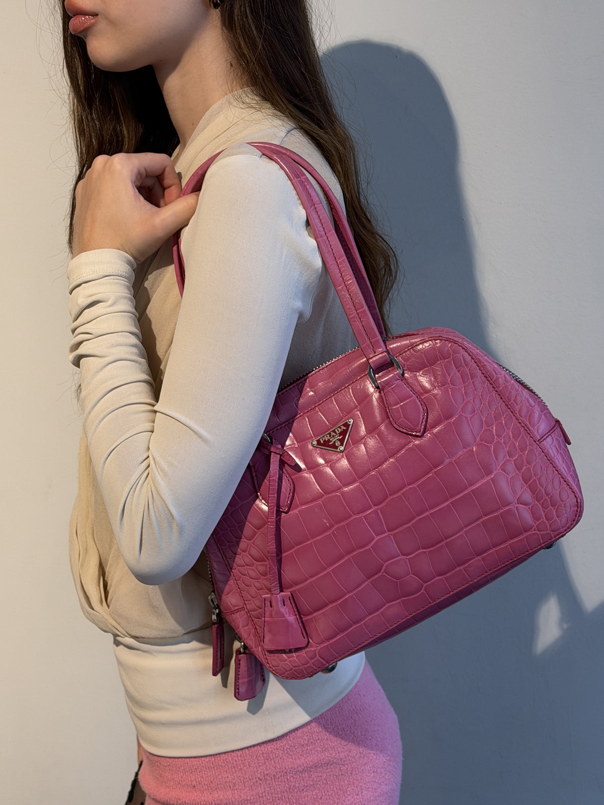 Prada St. Crocco Lucido Bauletto Bag