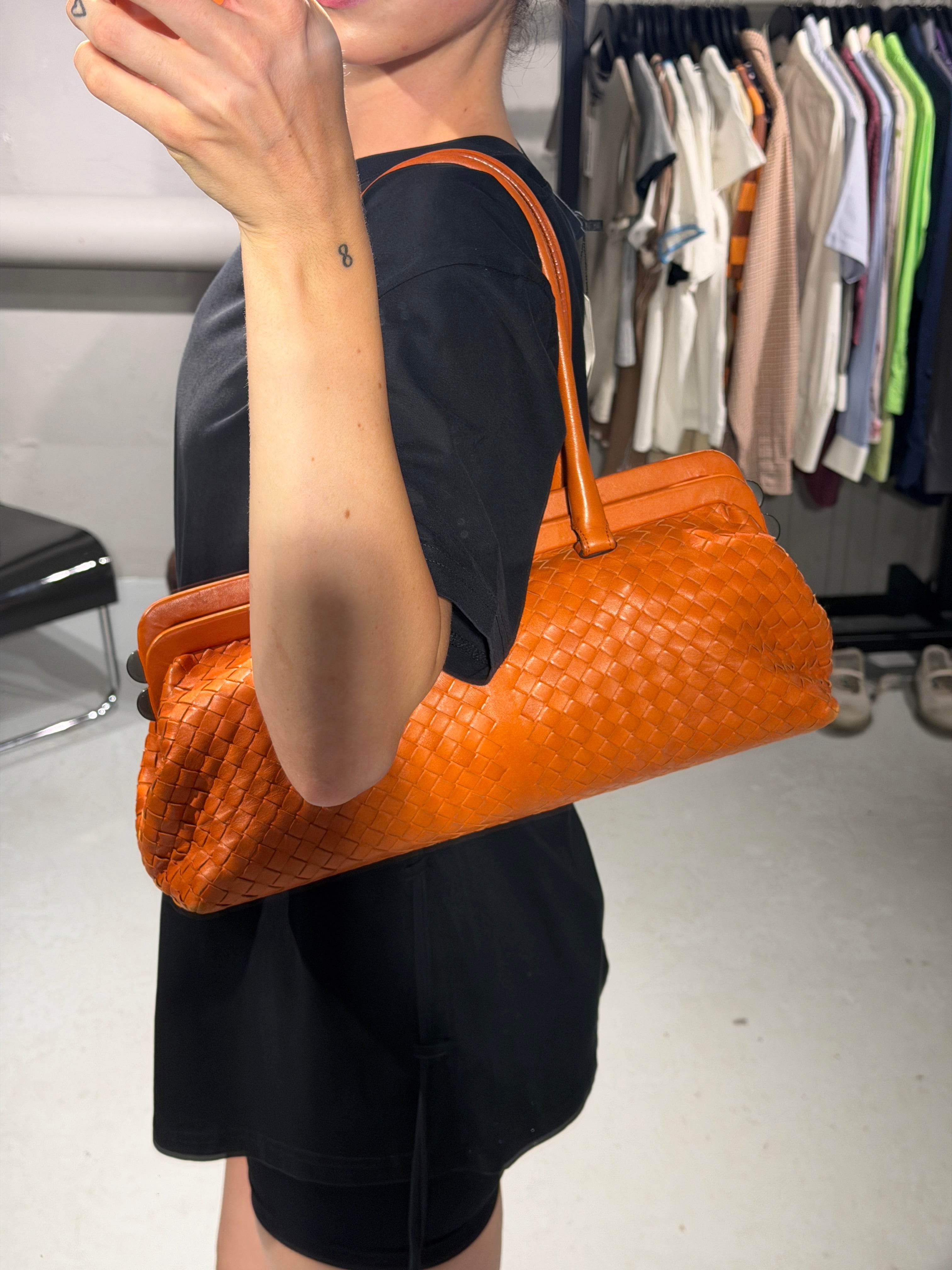 Bottega Veneta Intrecciato Kiss Lock East West Shoulderbag