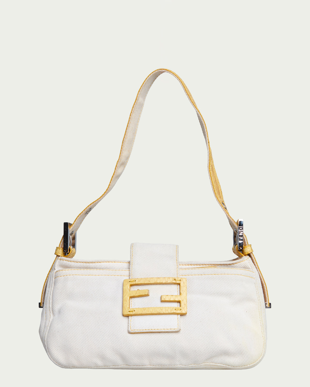 Fendi Python-Trimmed Denim Baguette