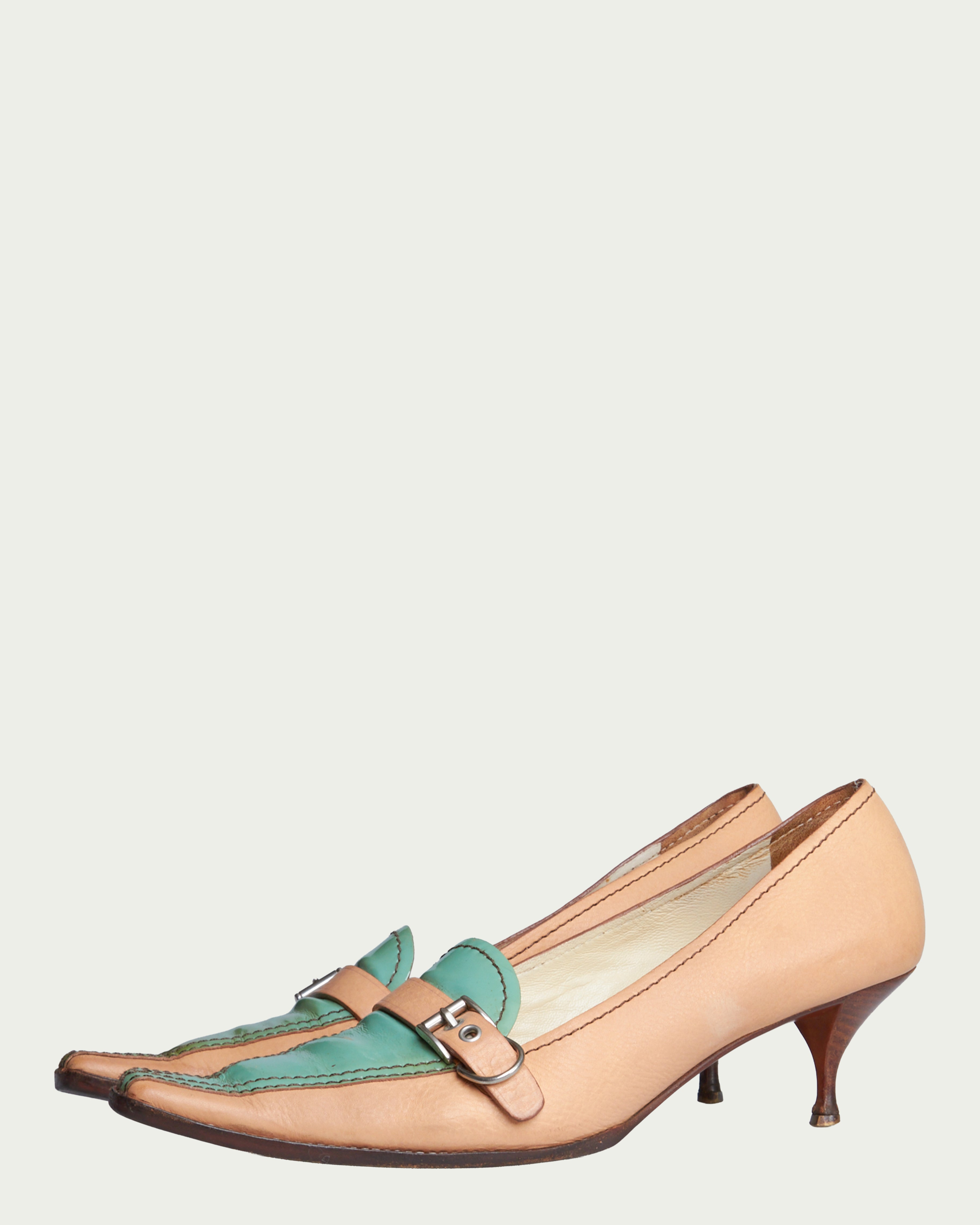 Prada two-tone buckle heels