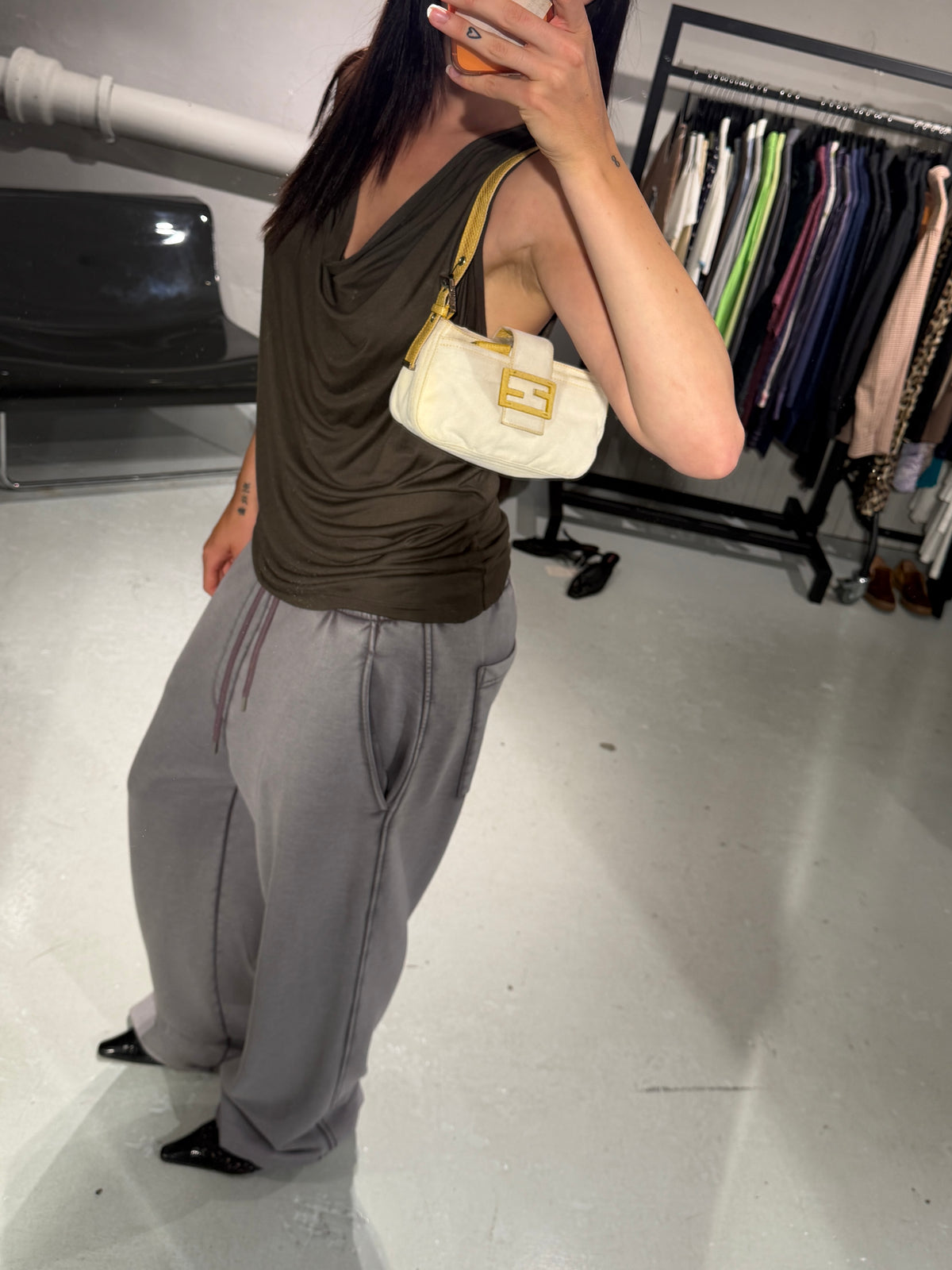 Fendi Python-Trimmed Denim Baguette