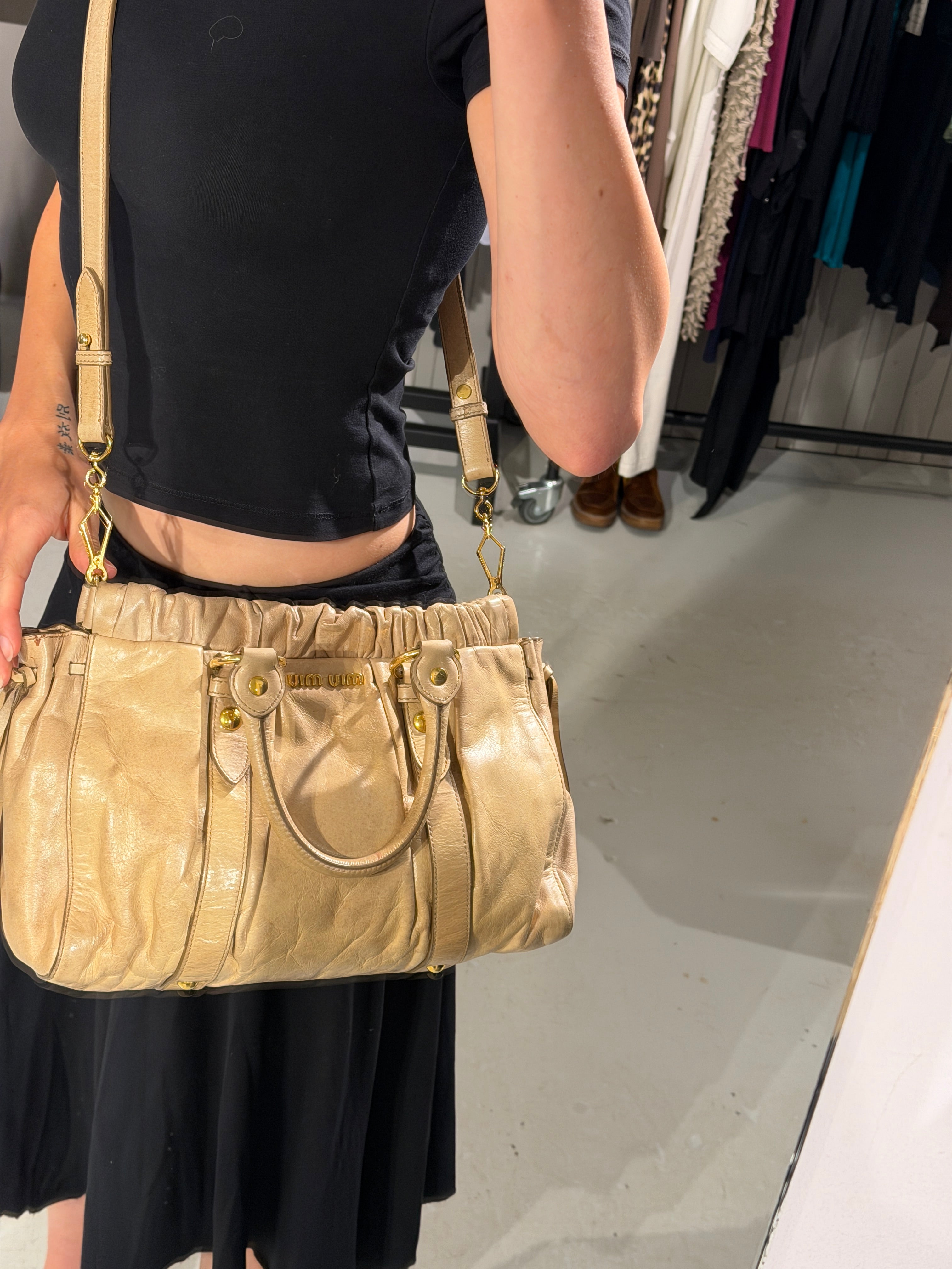 Miu Miu Vitello Lux Gathered Handle Bag