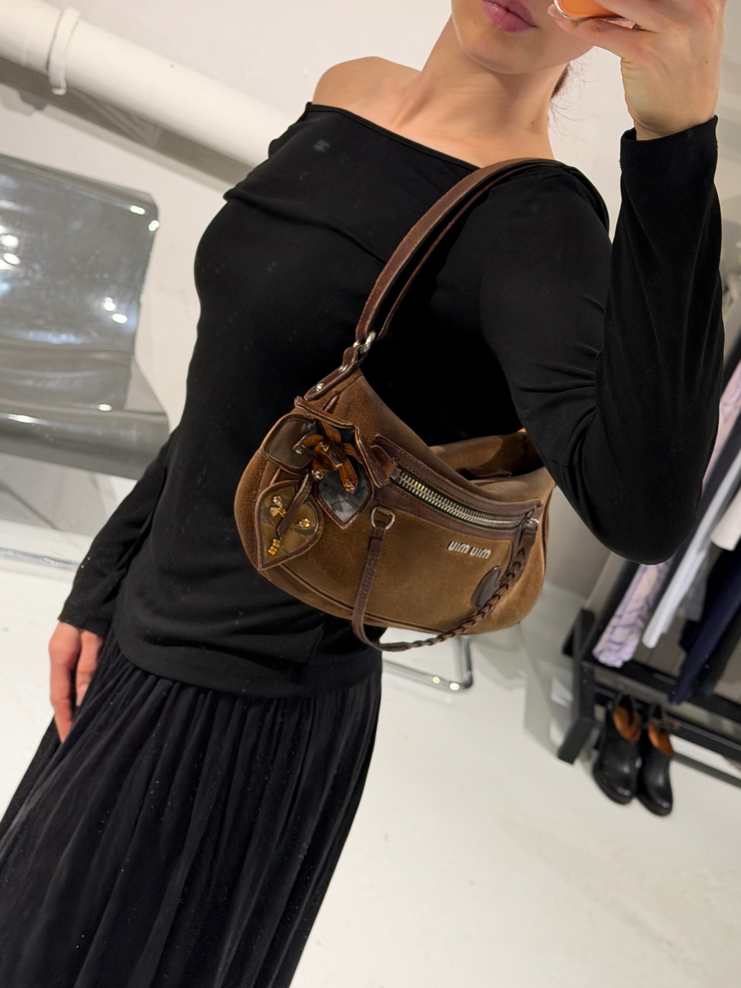 Miu Miu Suede Flower Shoulder Bag