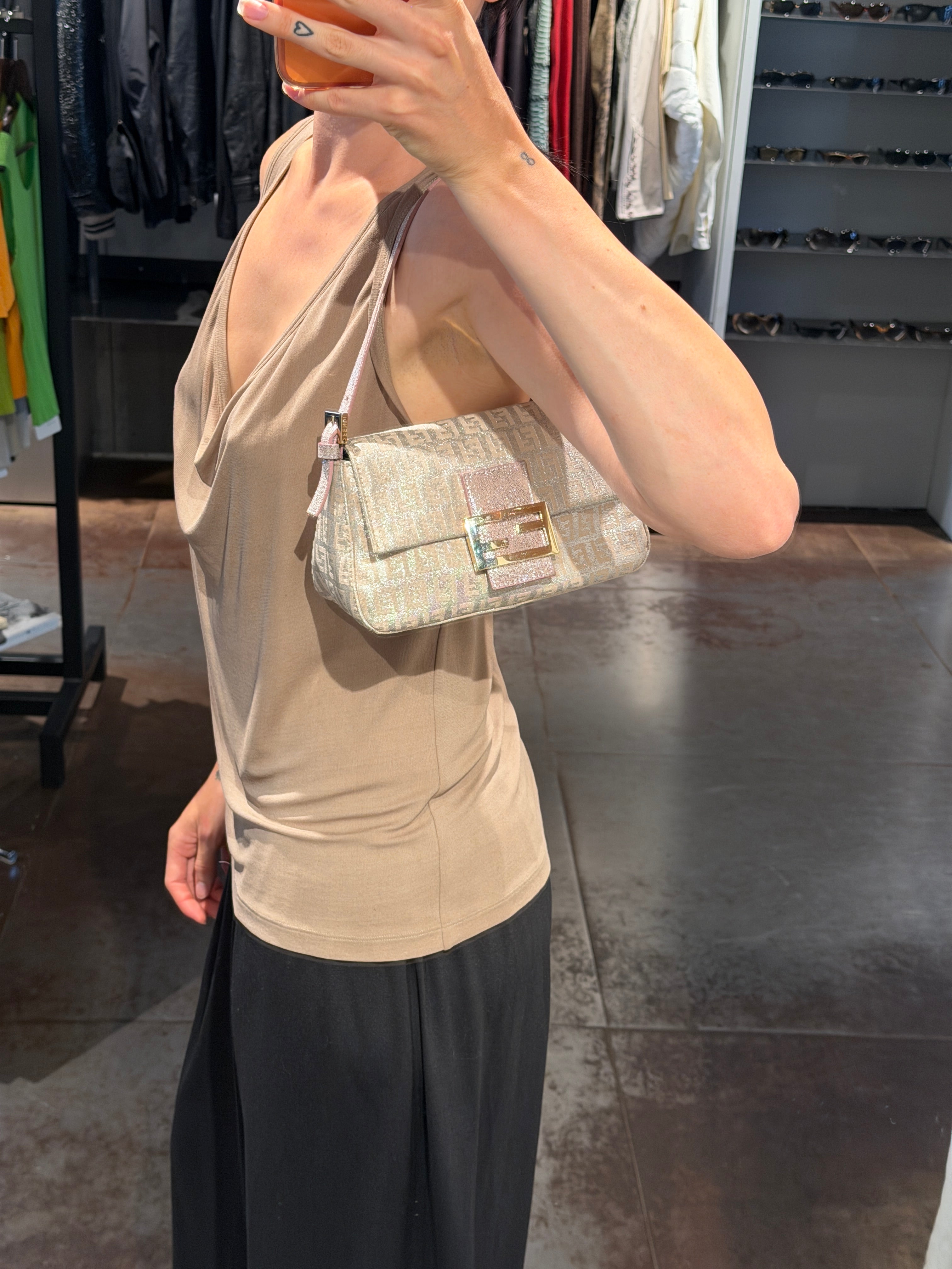 Fendi Metallic Zucca Mini Baguette