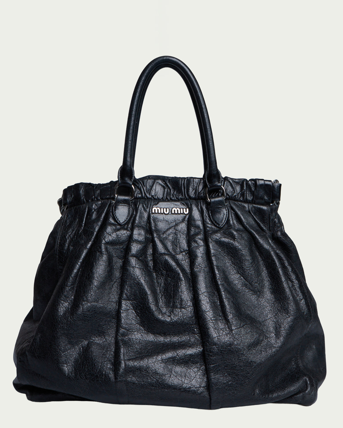 Miu Miu Vitello Lux Gathered Tote