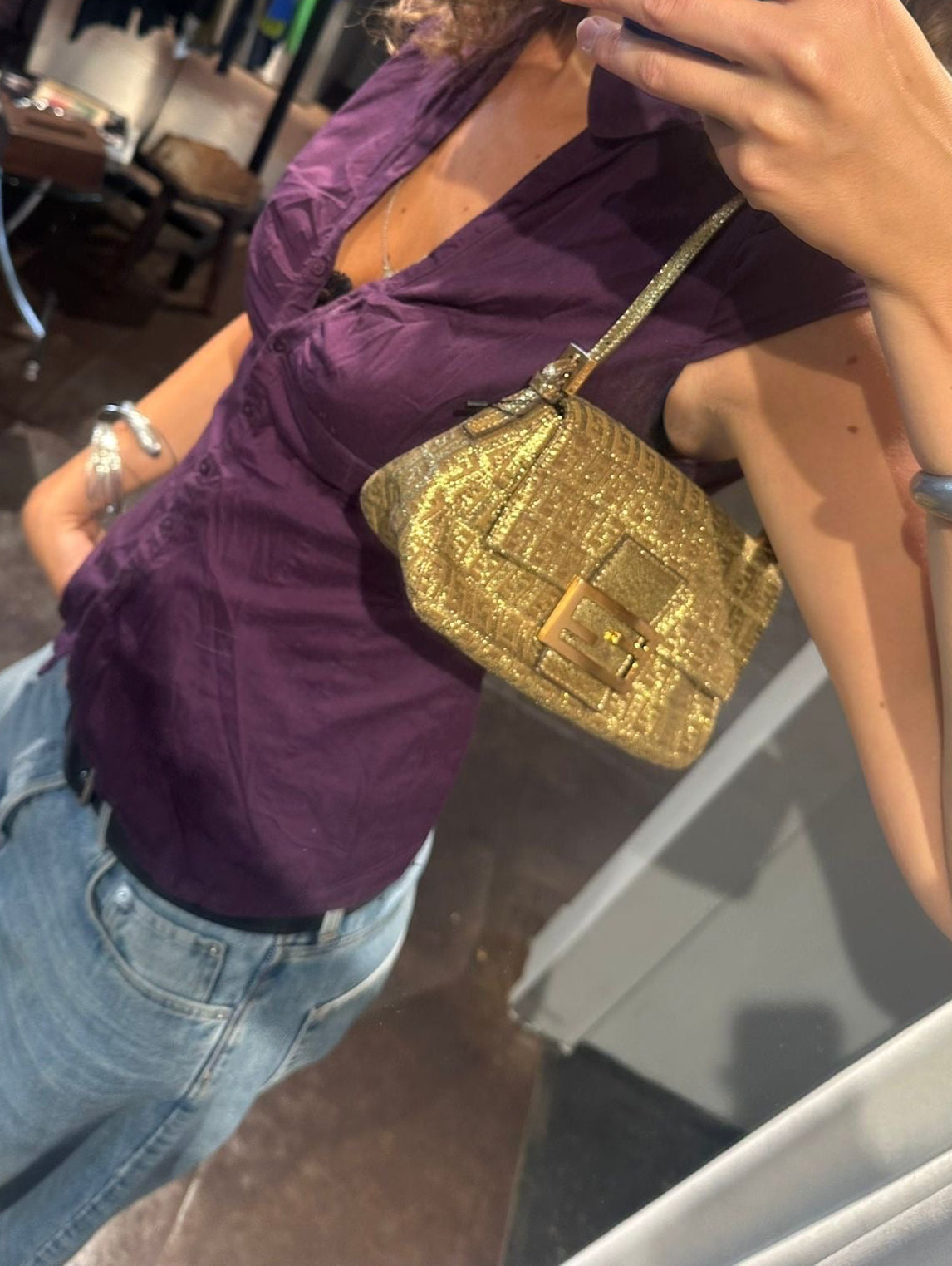 Fendi Metallic Zucca Mini Baguette