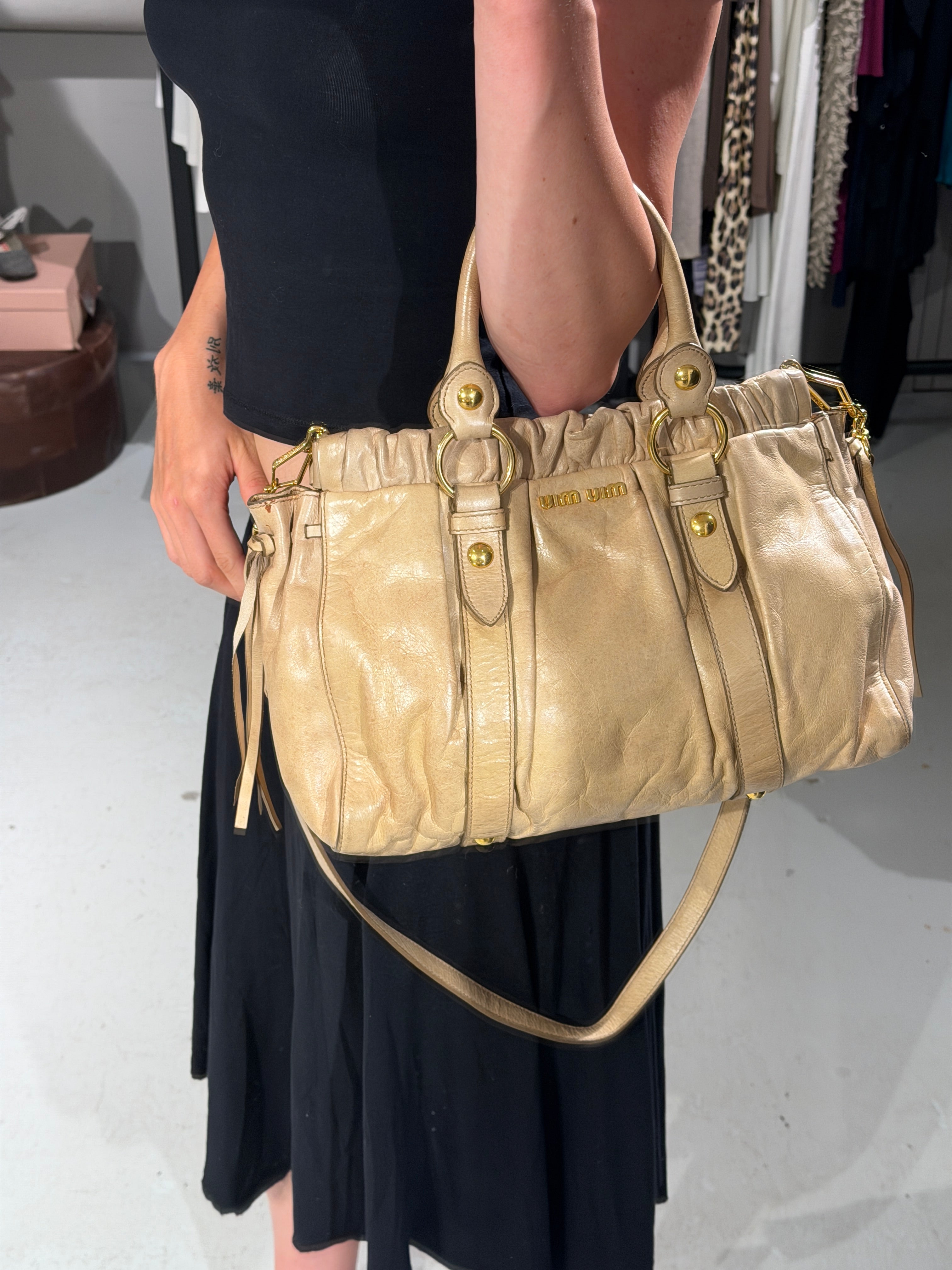 Miu Miu Vitello Lux Gathered Handle Bag