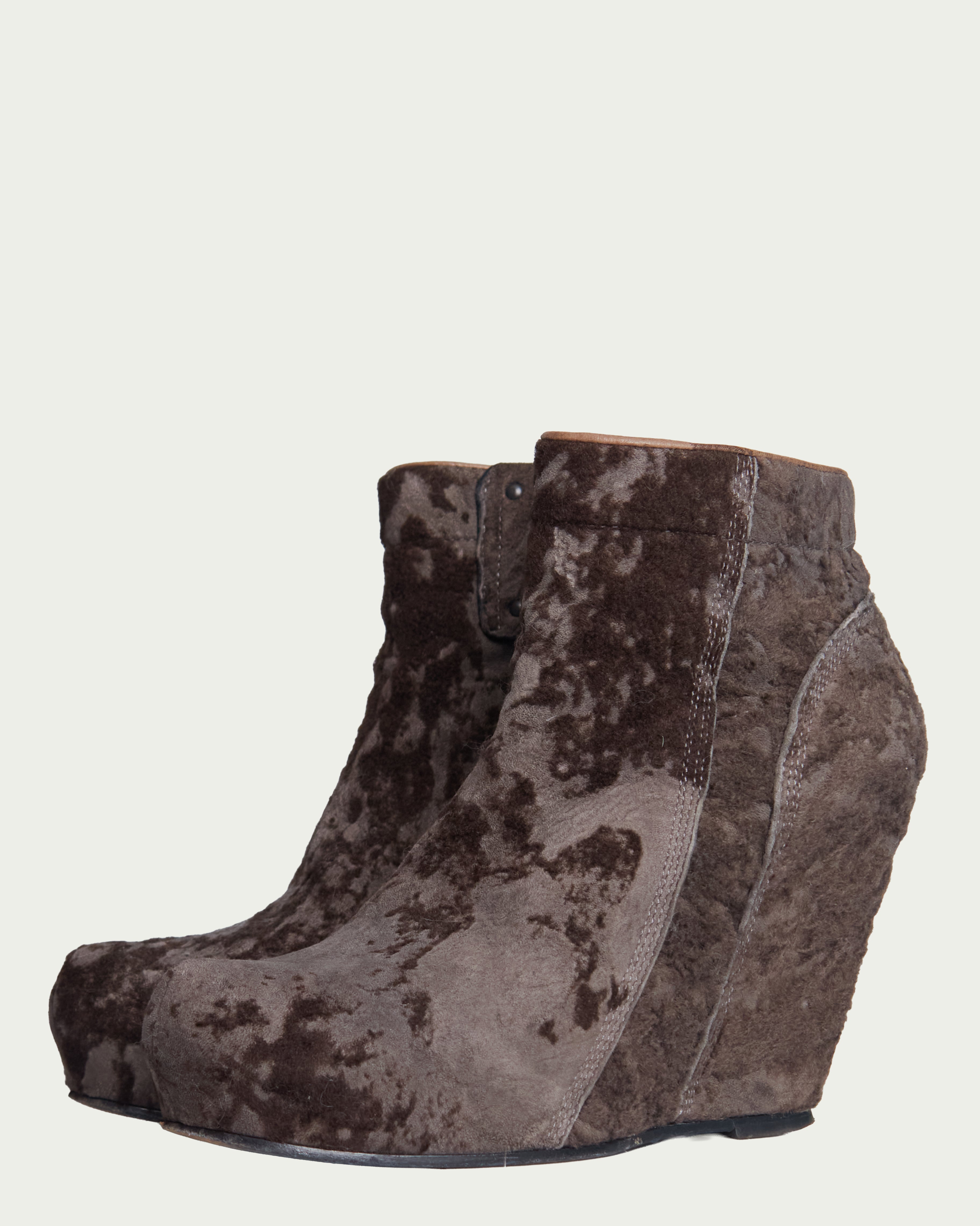 Rick Owens distressed shearling wedges