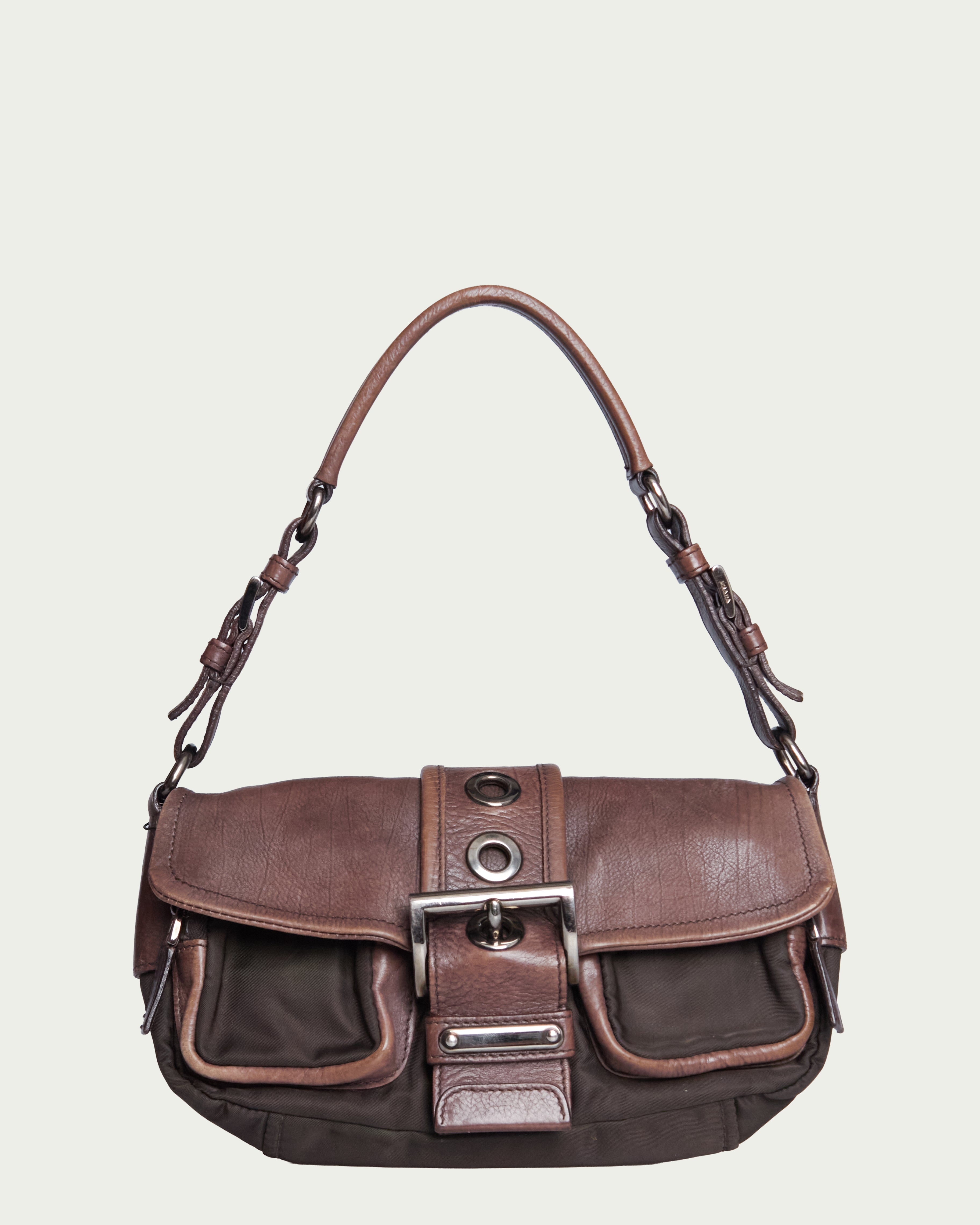 Prada Nappa Studded Nylon Baguette