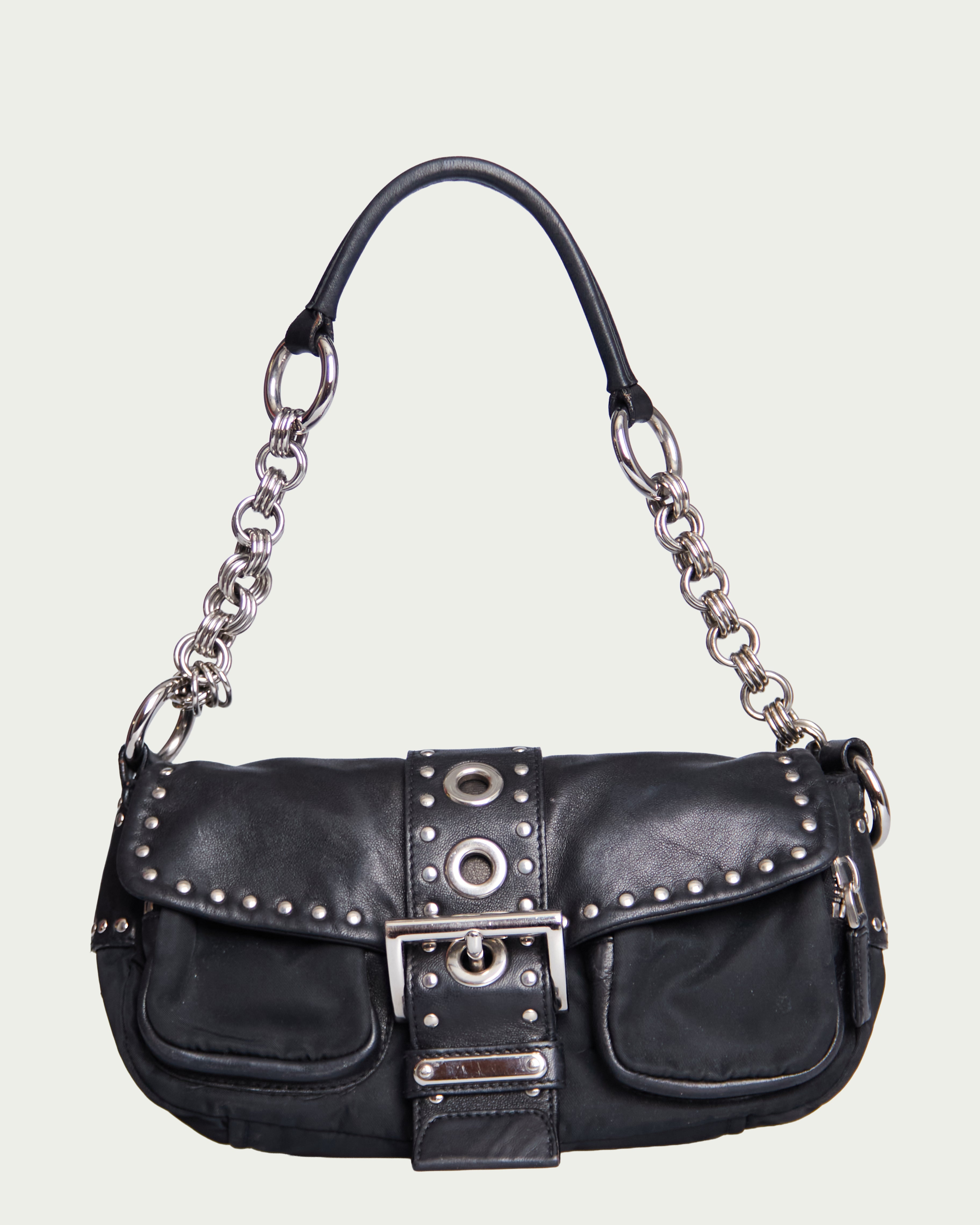 Prada Nappa Studded Nylon Baguette