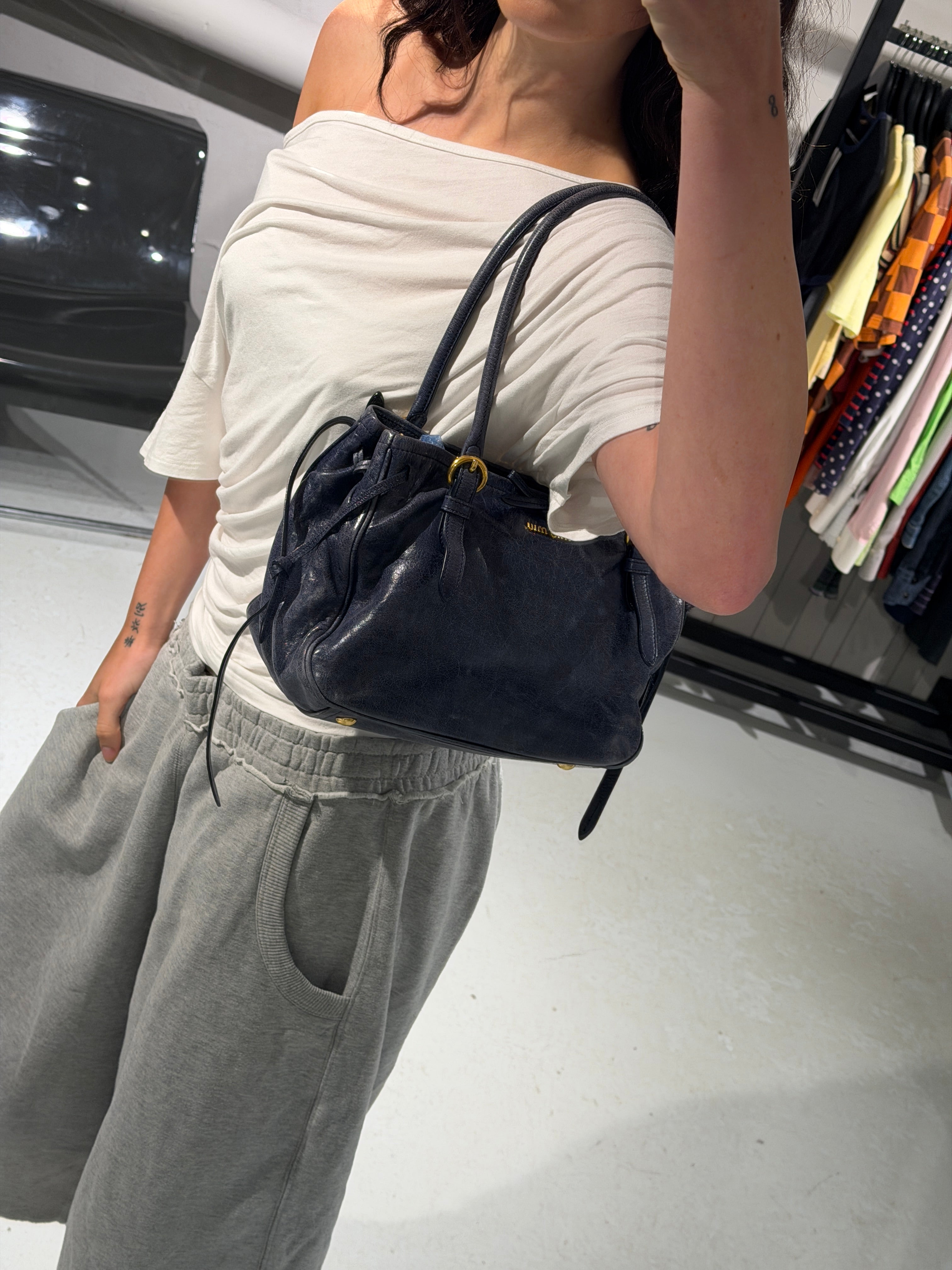 Miu Miu Vitello Lux Bow Shoulder Bag