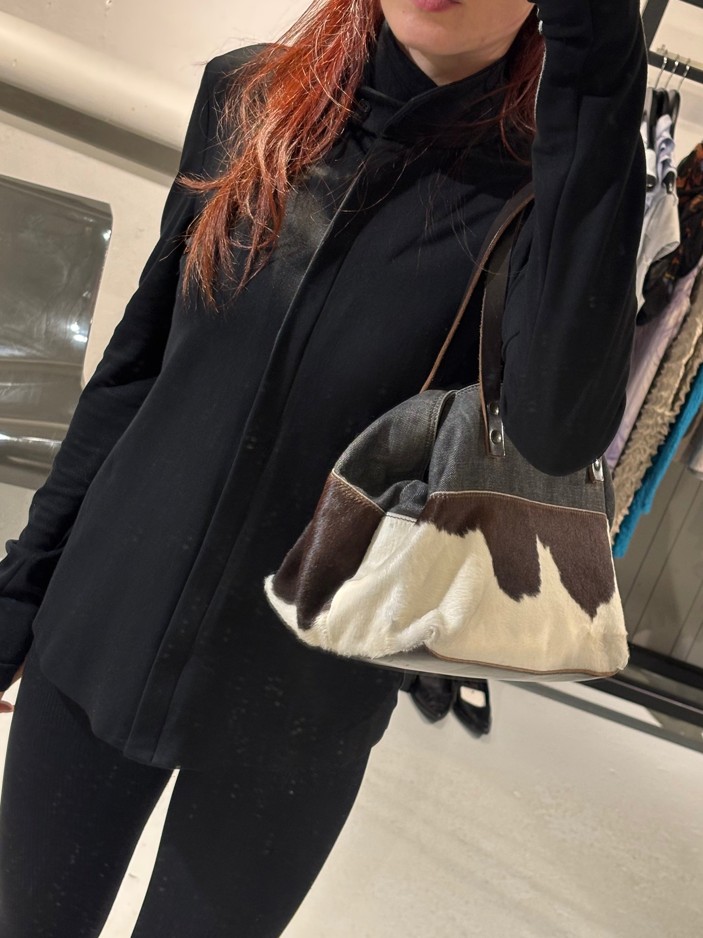 Miu Miu Denim Pony Hair Tote Bag