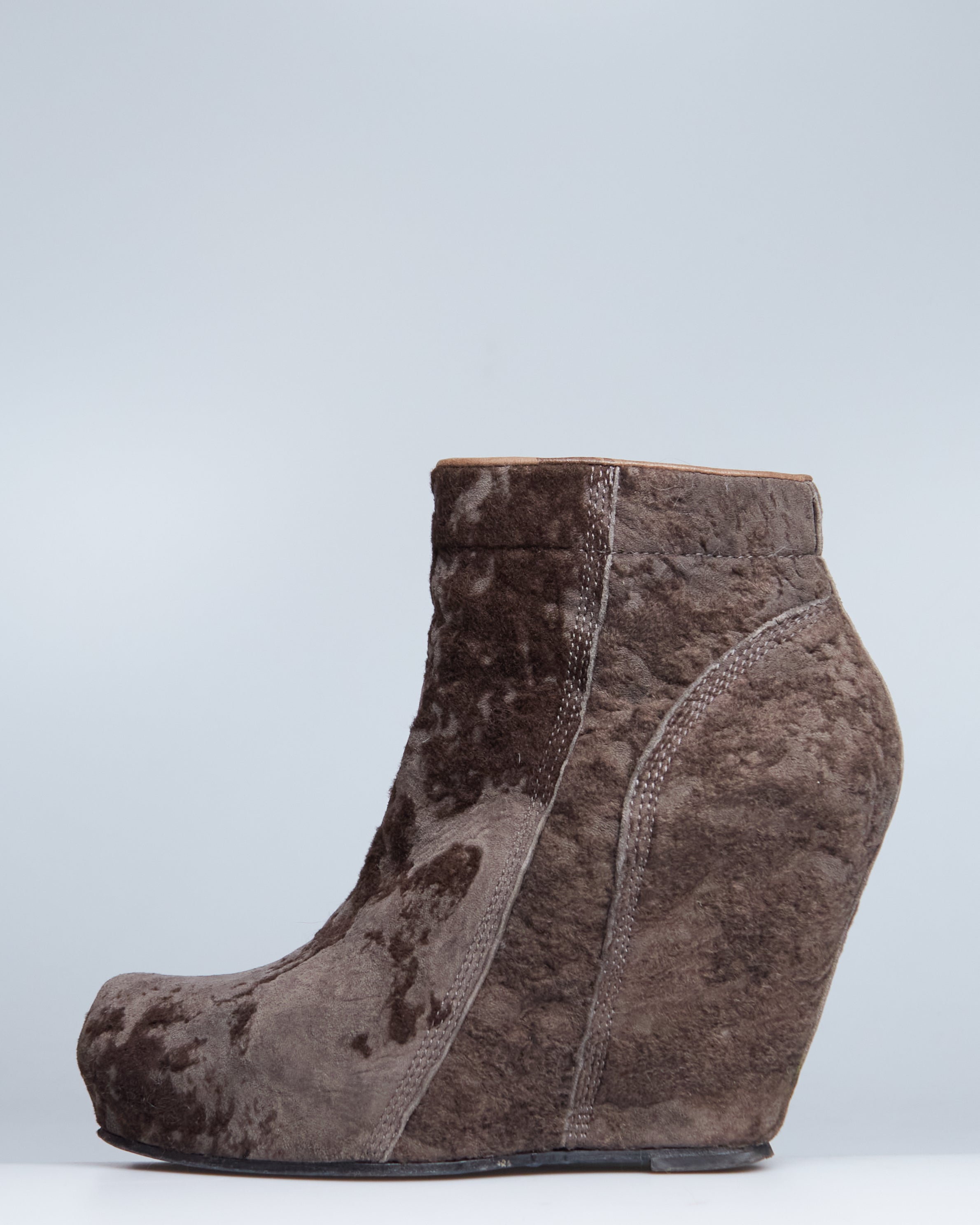 Rick Owens distressed shearling wedges
