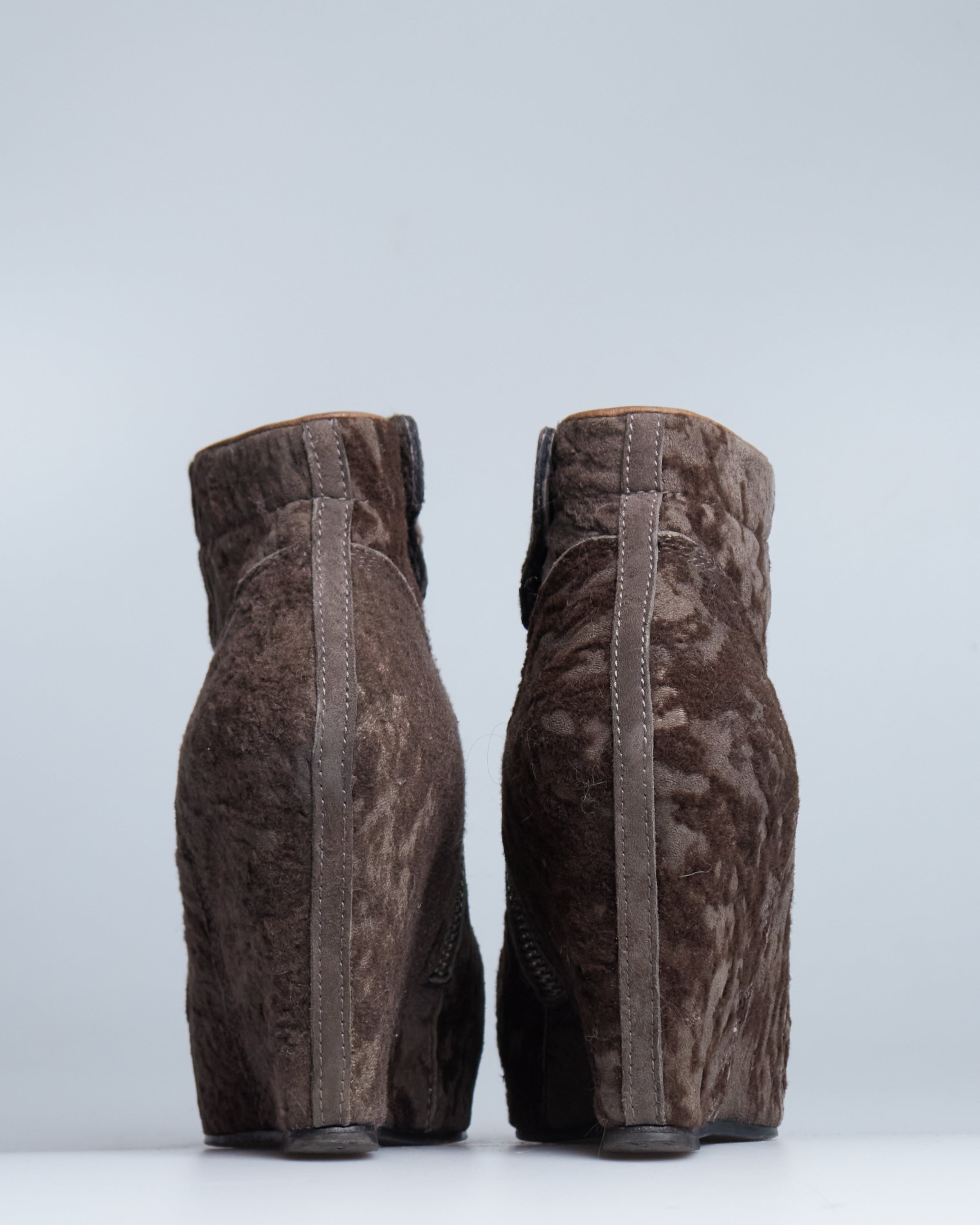 Rick Owens distressed shearling wedges