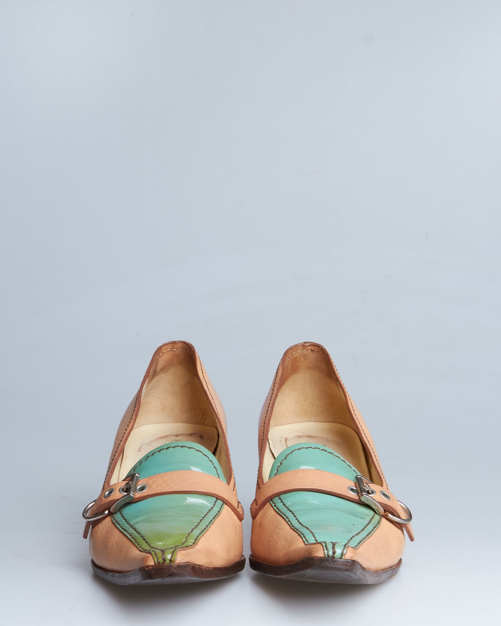 Prada two-tone buckle heels