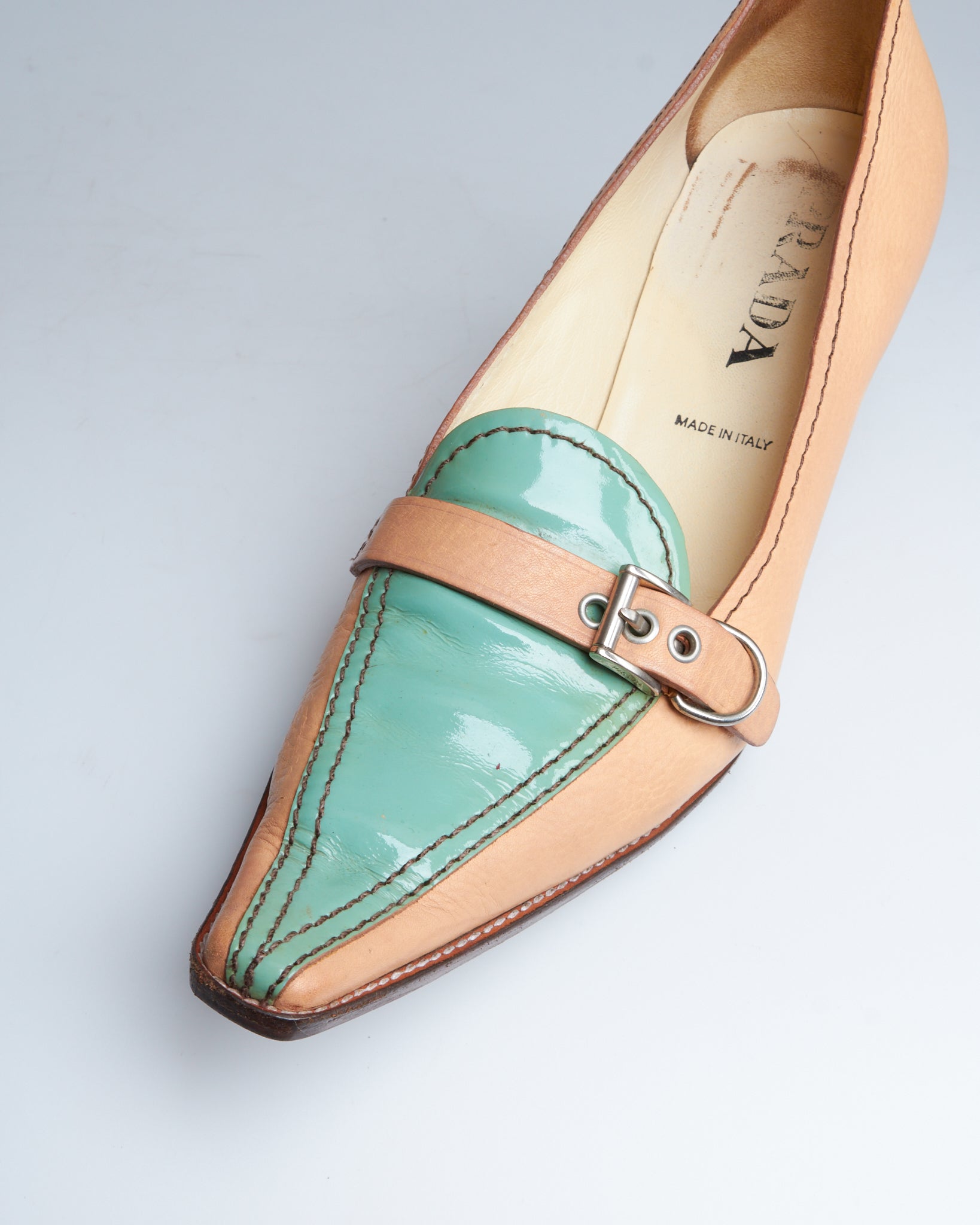 Prada two-tone buckle heels