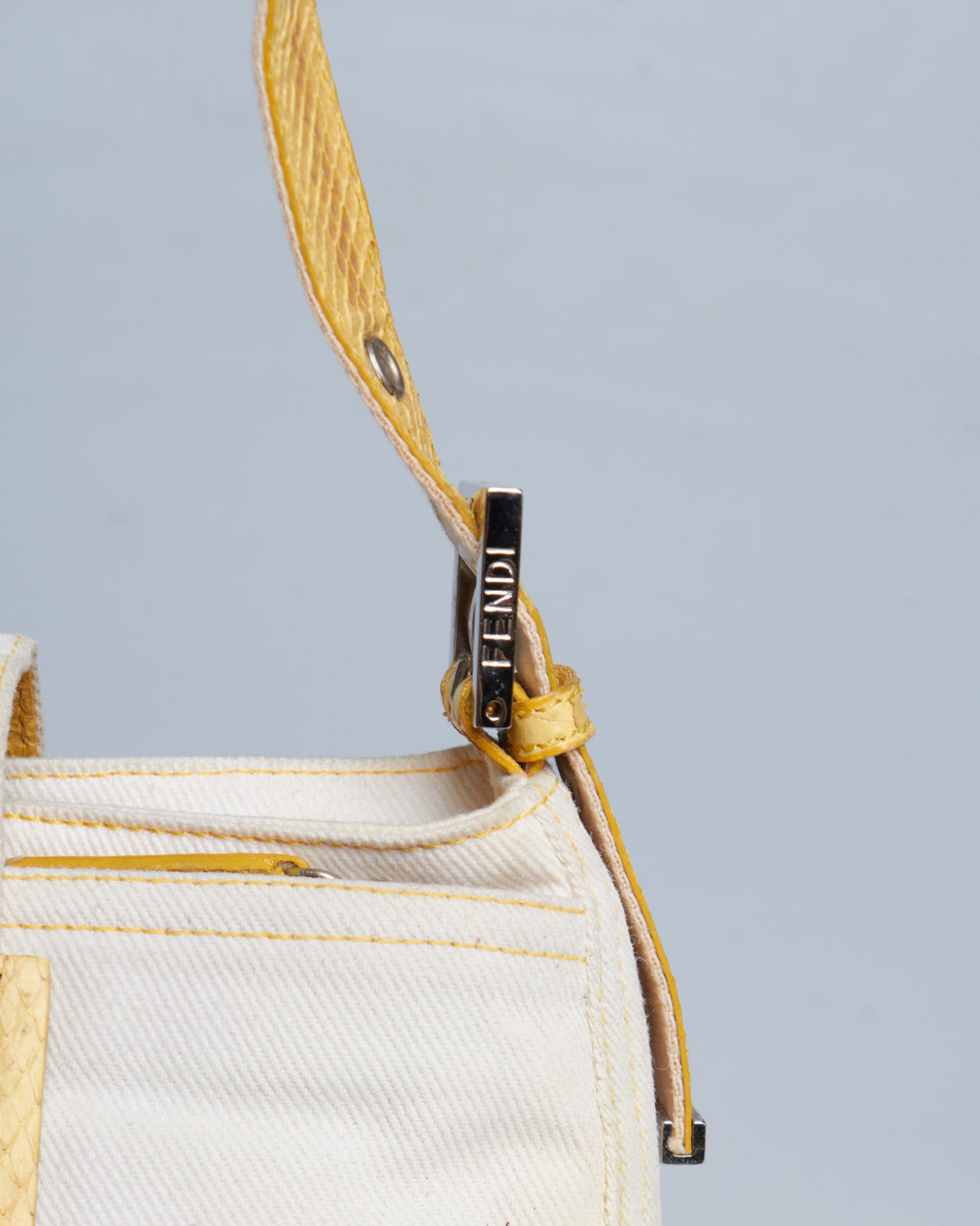 Fendi Python-Trimmed Denim Baguette