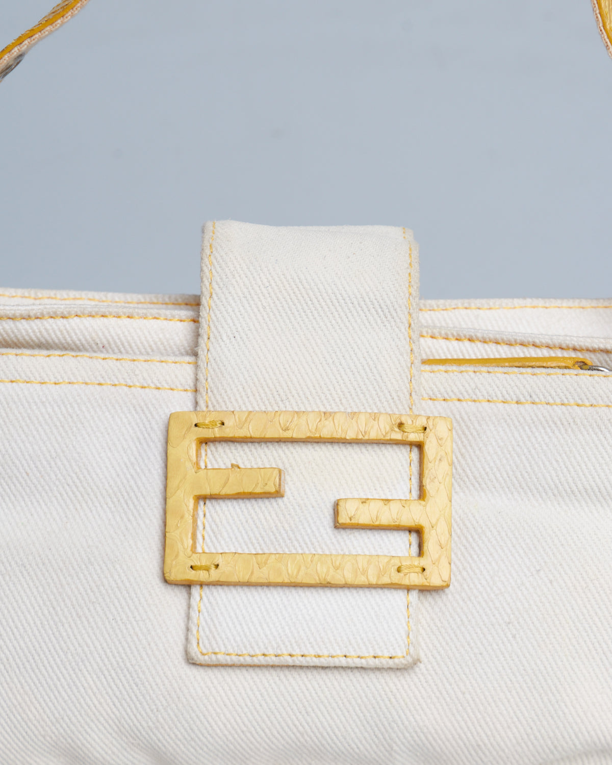 Fendi Python-Trimmed Denim Baguette