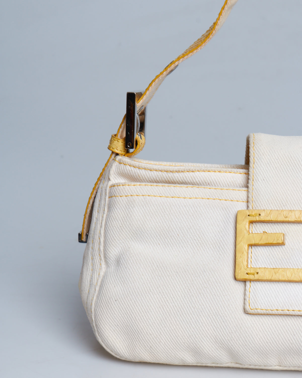 Fendi Python-Trimmed Denim Baguette