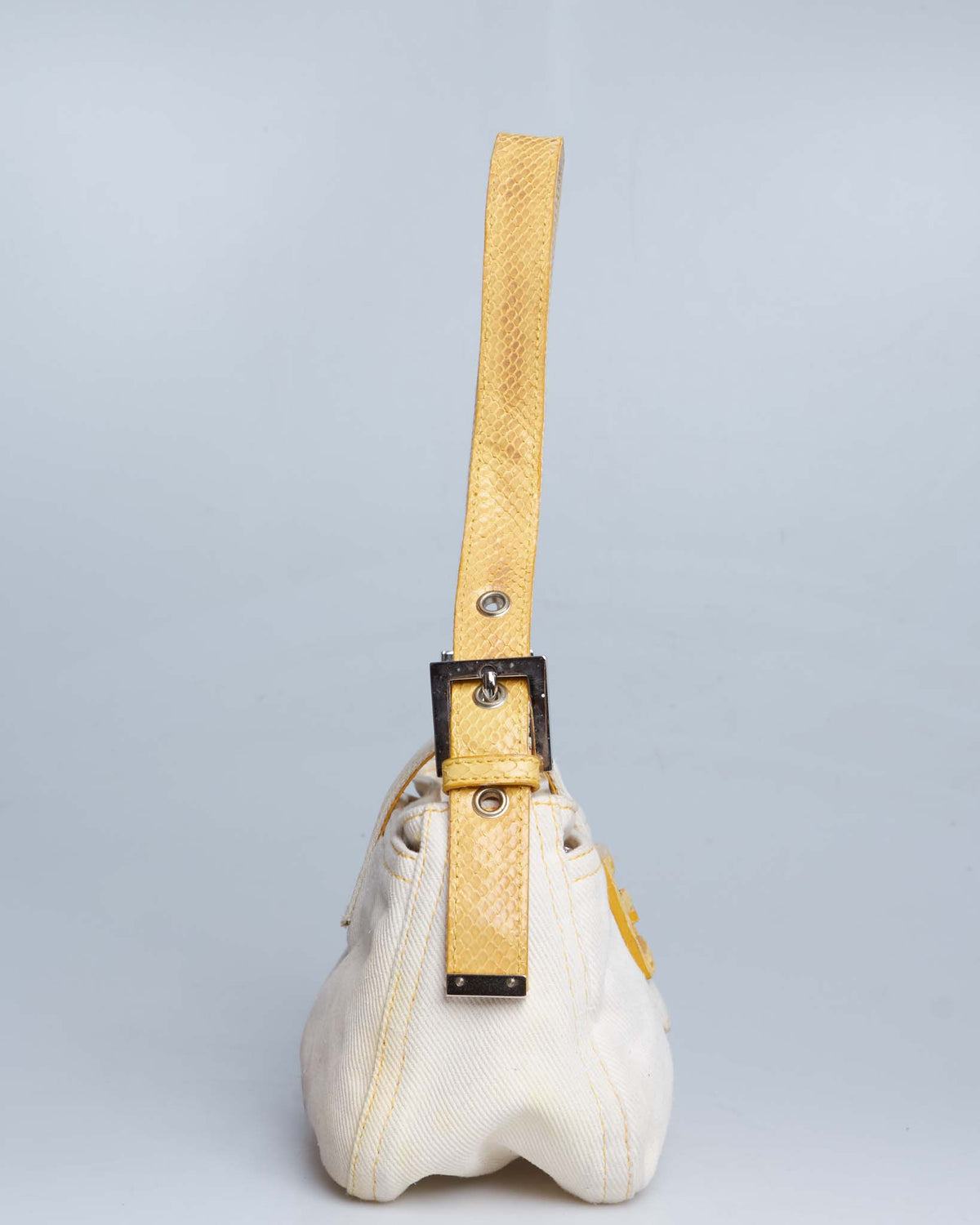 Fendi Python-Trimmed Denim Baguette