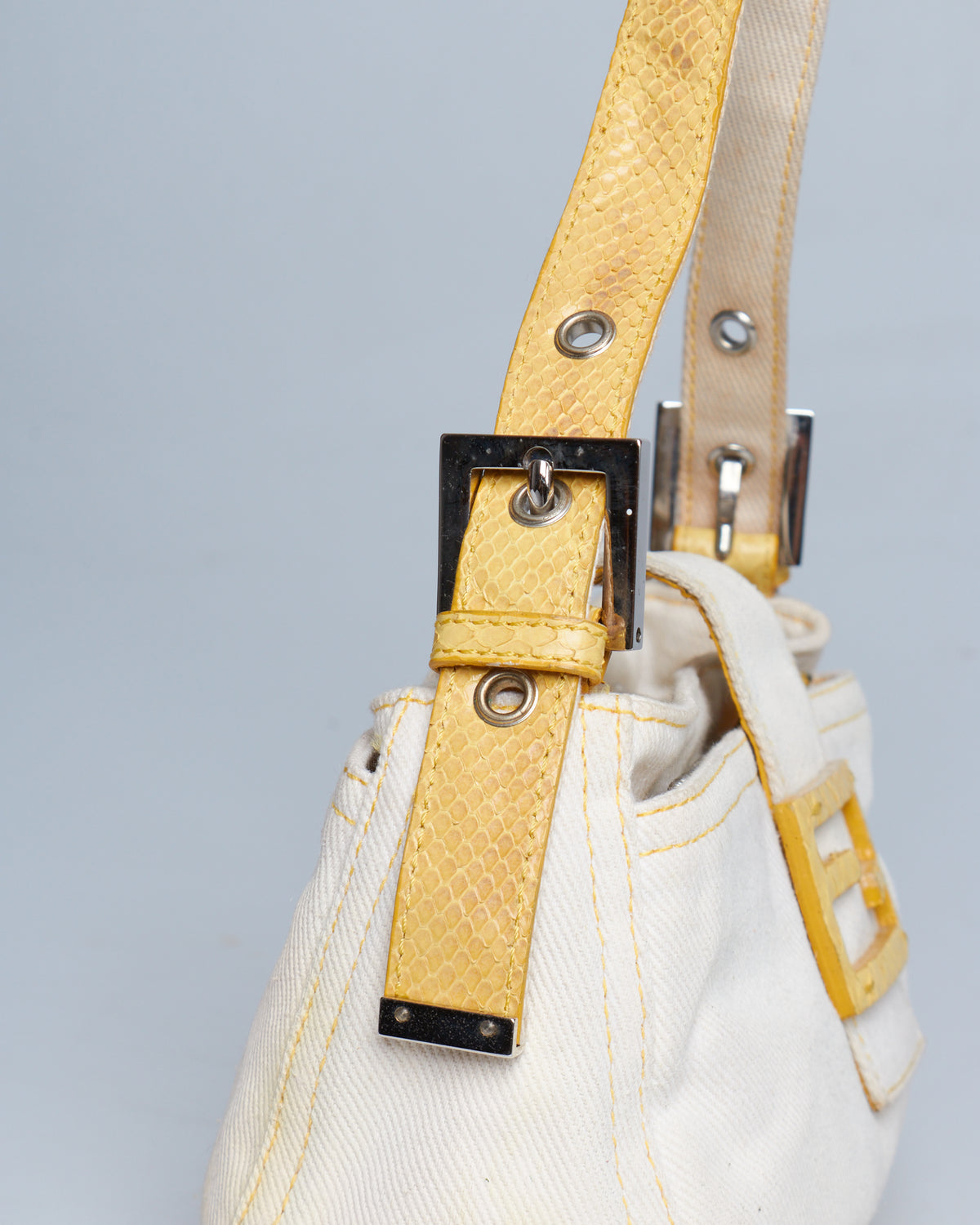 Fendi Python-Trimmed Denim Baguette