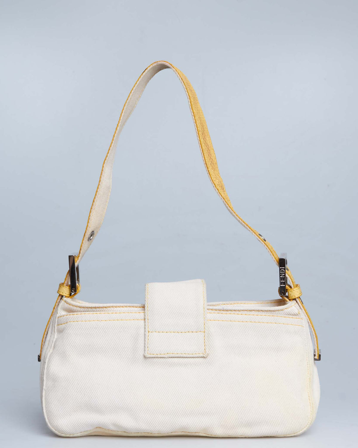 Fendi Python-Trimmed Denim Baguette