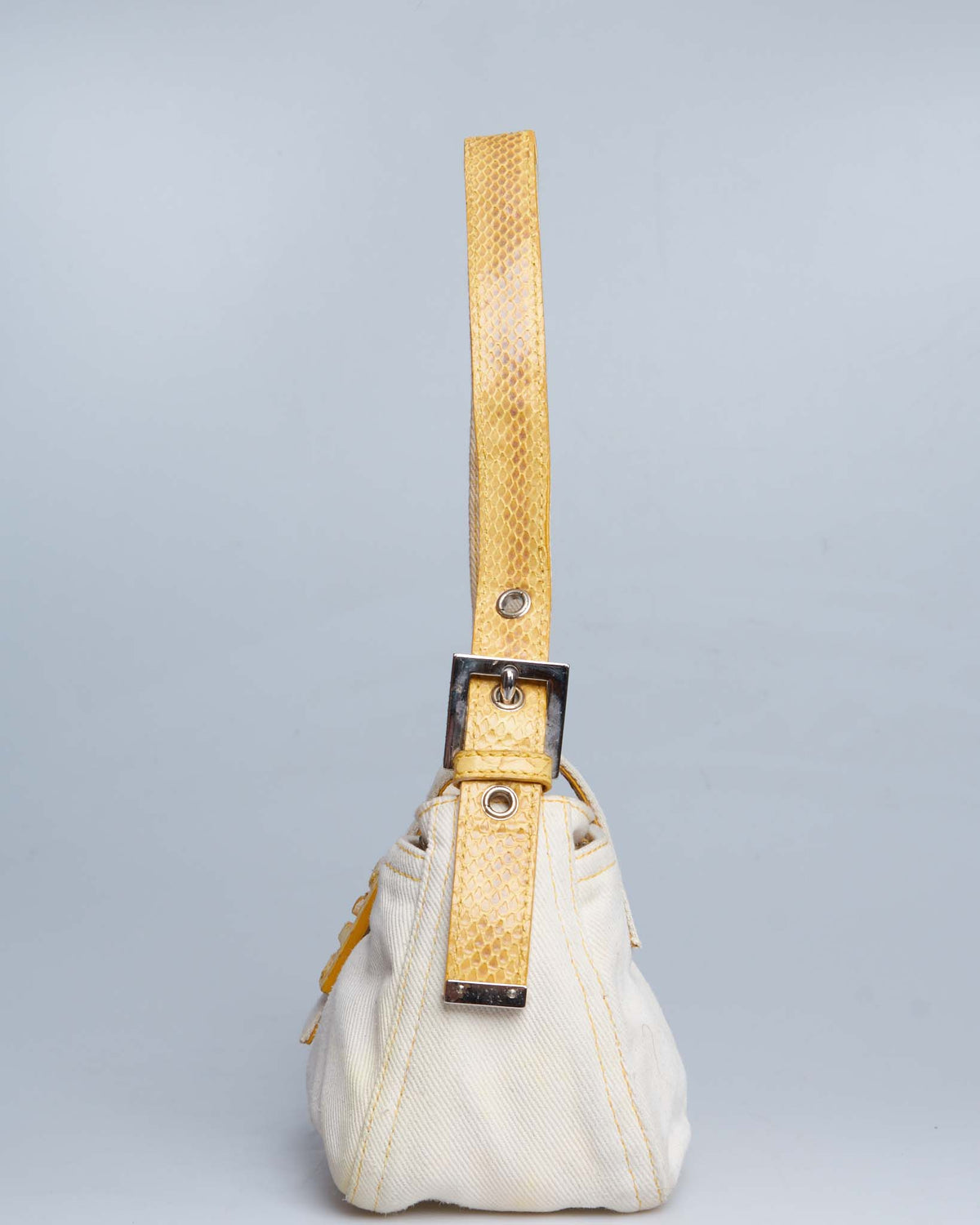 Fendi Python-Trimmed Denim Baguette