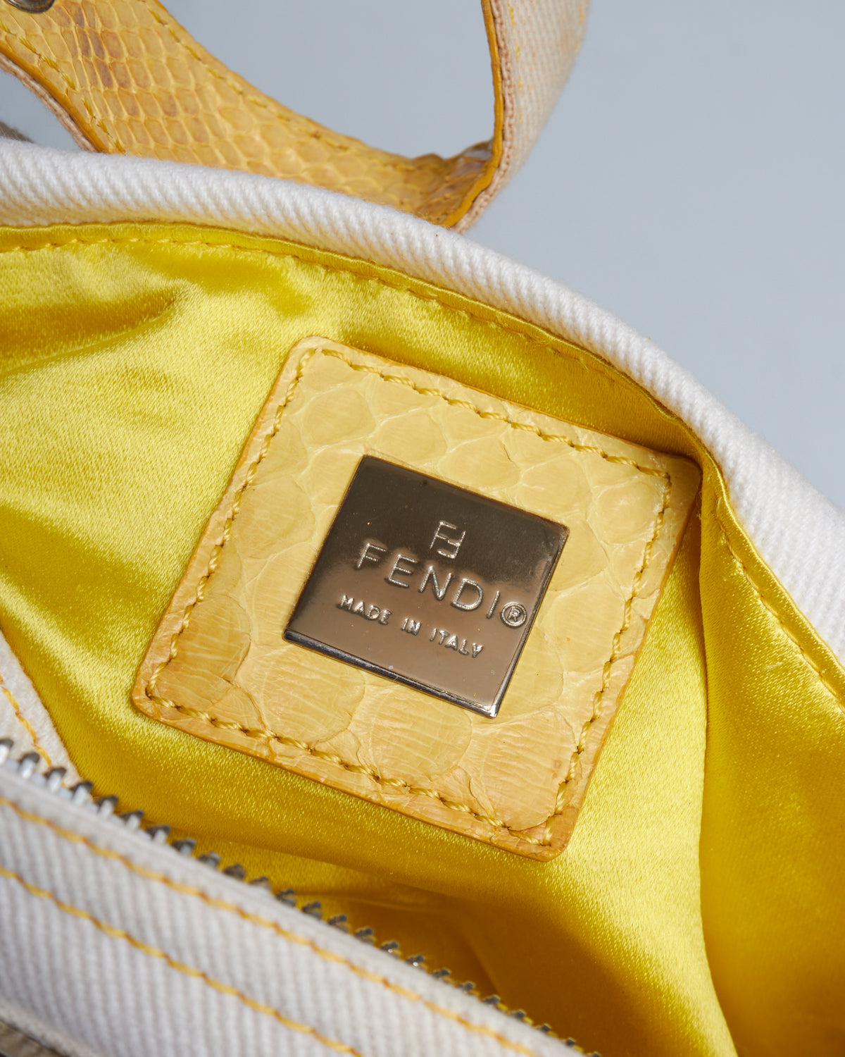 Fendi Python-Trimmed Denim Baguette