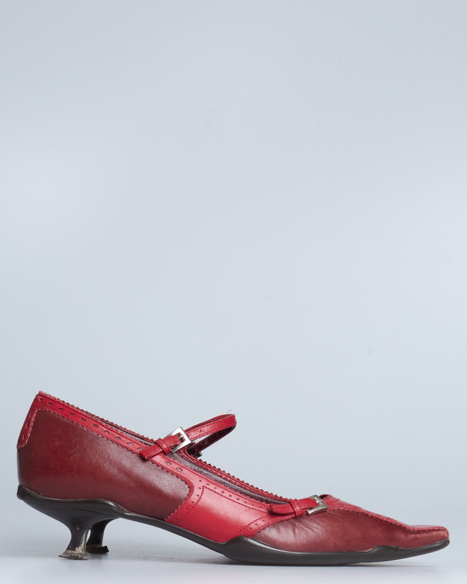 Prada 2000s Mary-Jane buckle brogue kitten heels