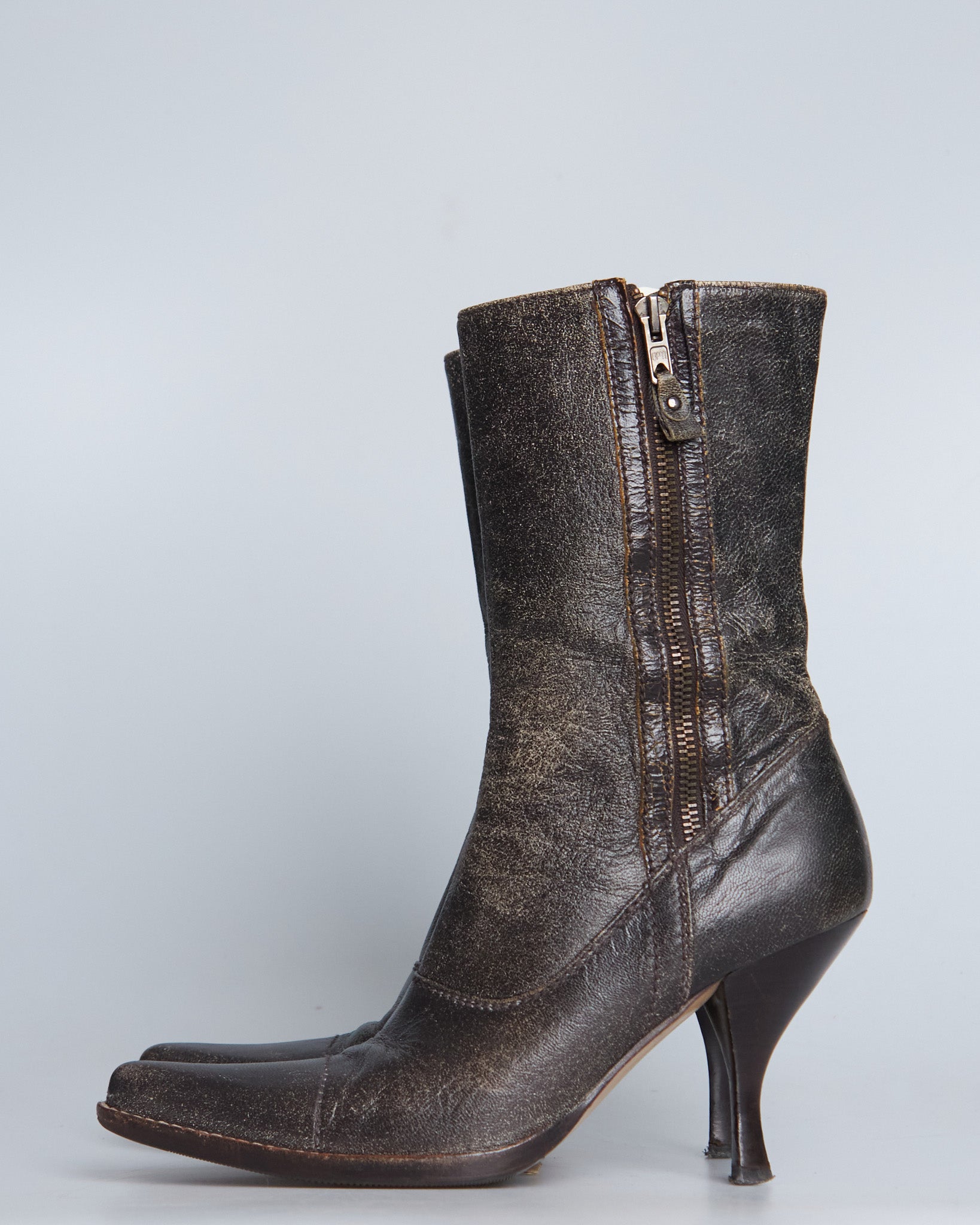 Miu Miu crack leather double-zip pin heel boots