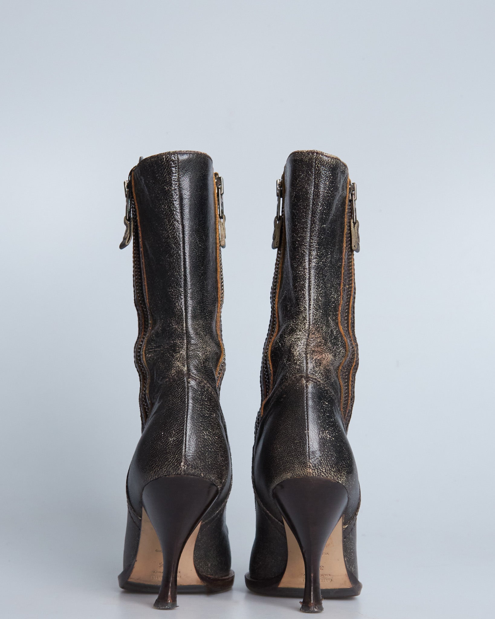 Miu Miu crack leather double-zip pin heel boots