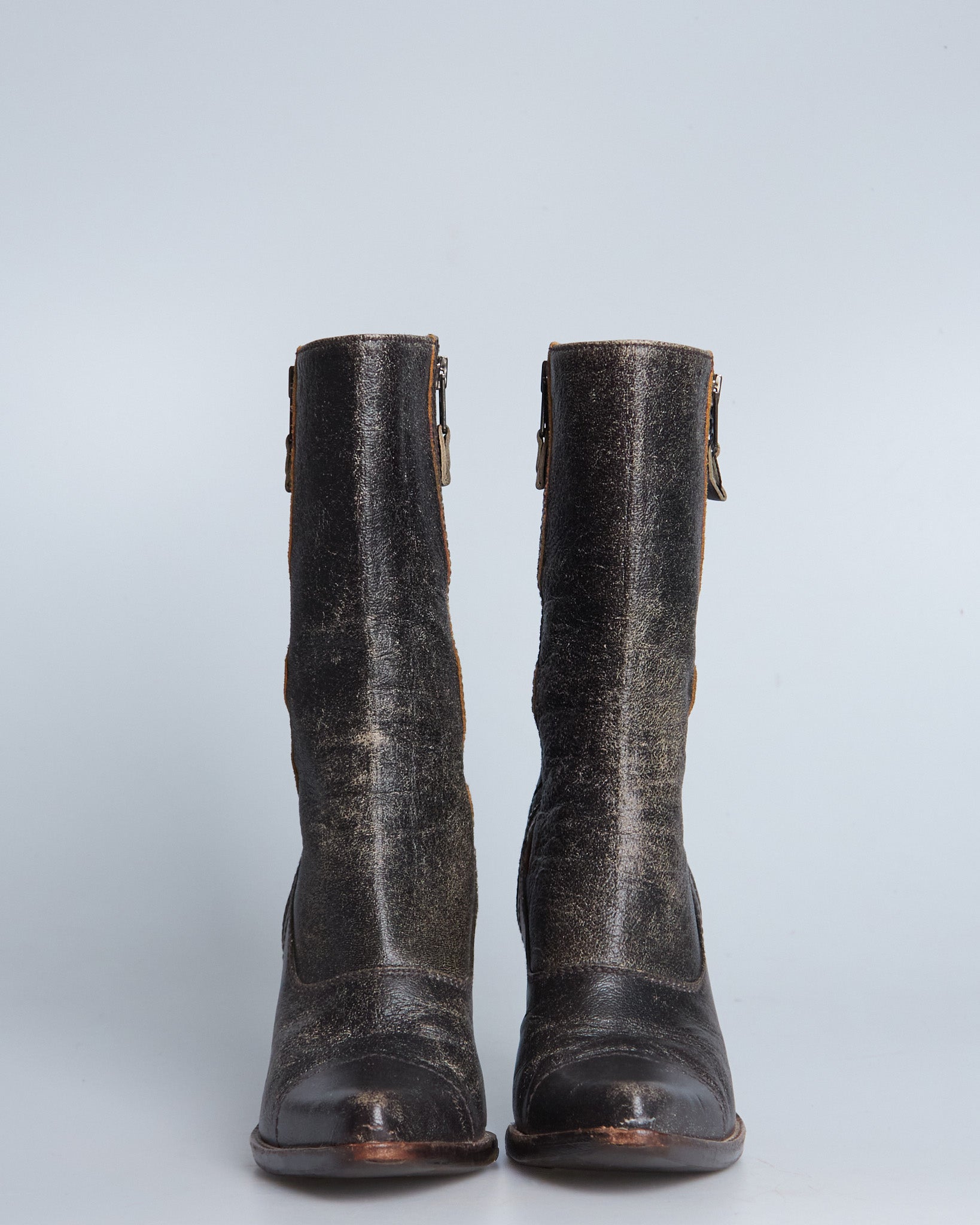 Miu Miu crack leather double-zip pin heel boots