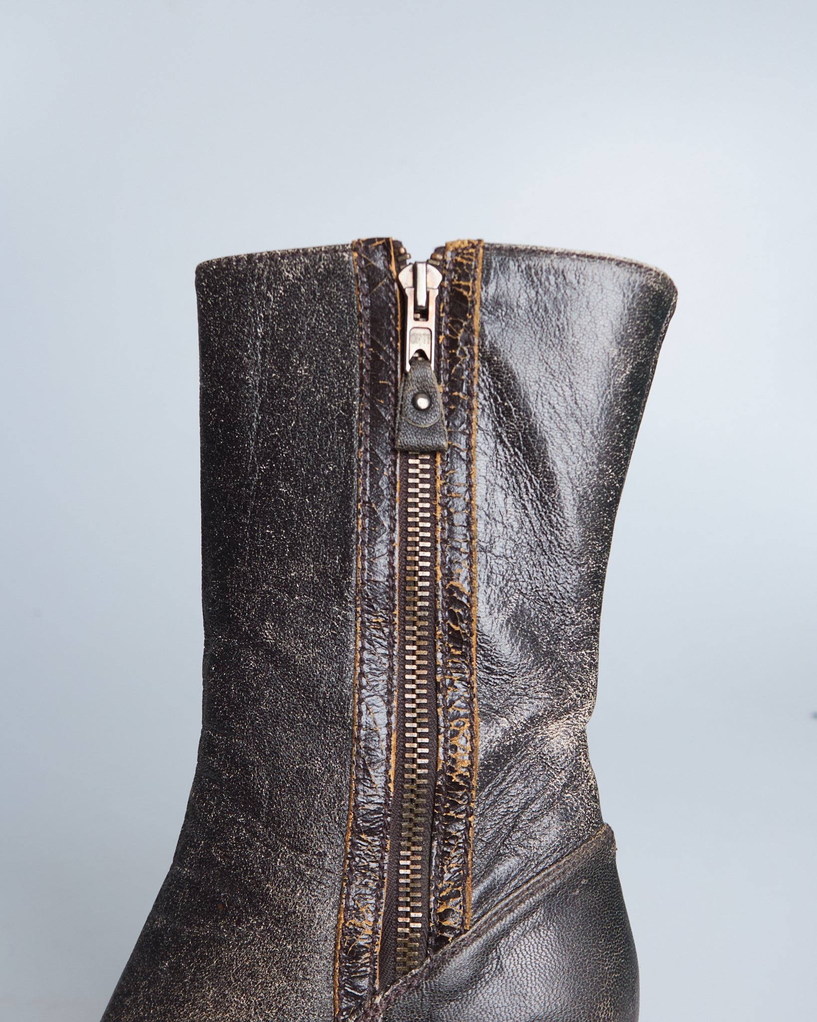 Miu Miu crack leather double-zip pin heel boots