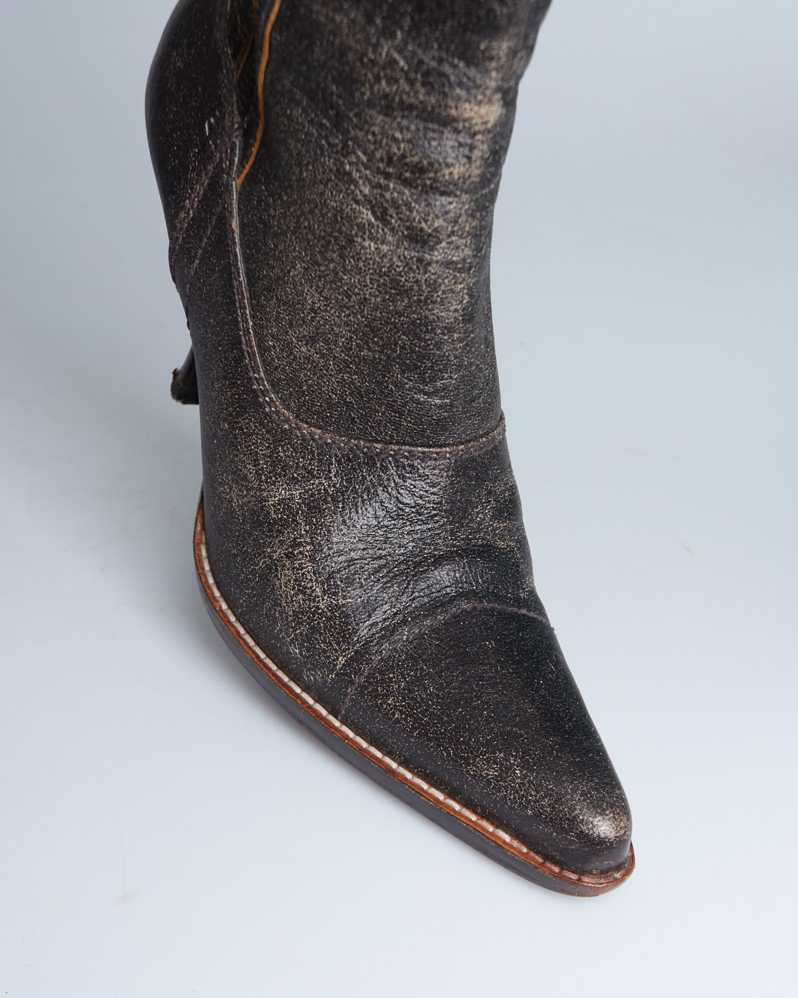 Miu Miu crack leather double-zip pin heel boots