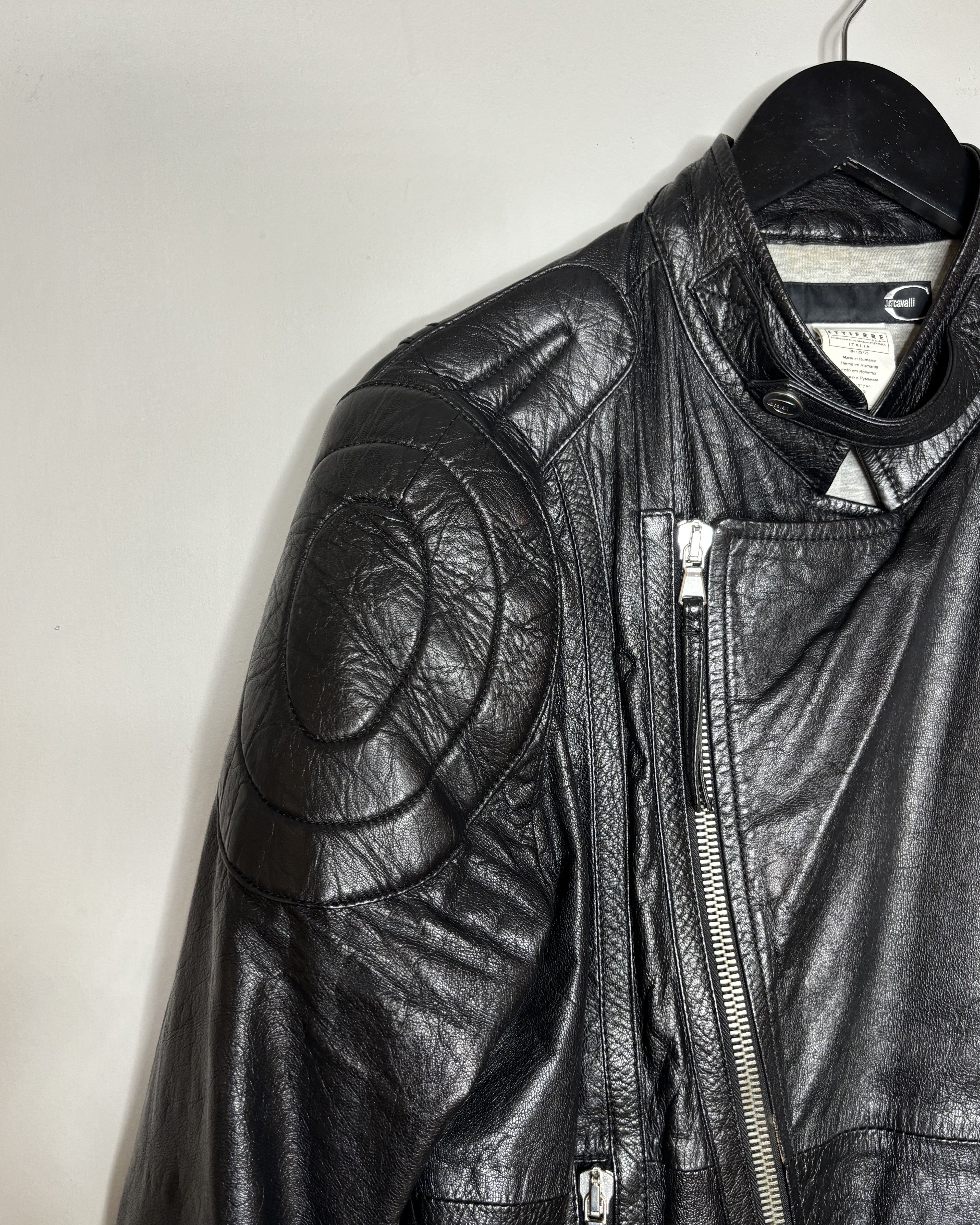 Cavalli 00s Black Leather Biker Jacket