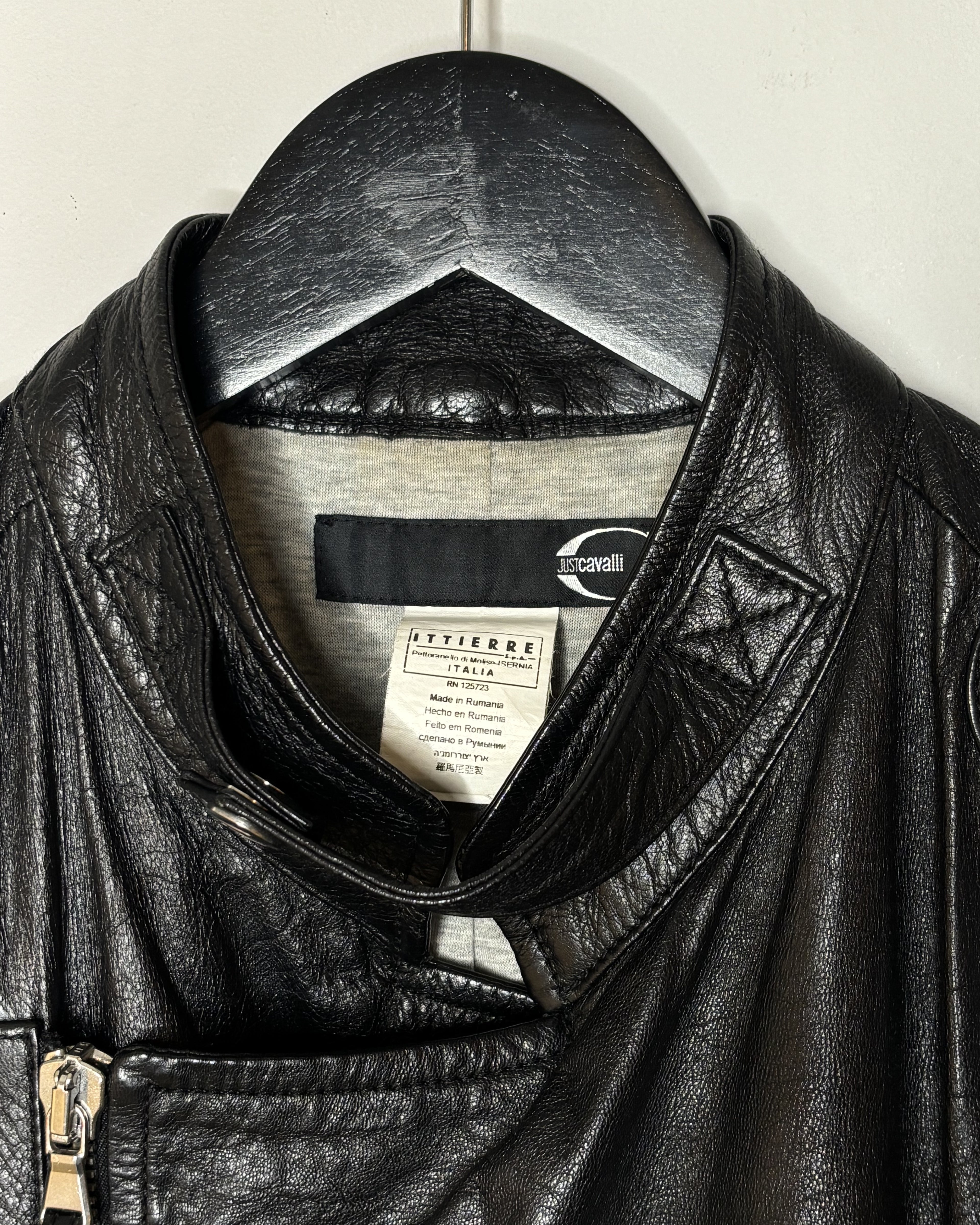 Cavalli 00s Black Leather Biker Jacket