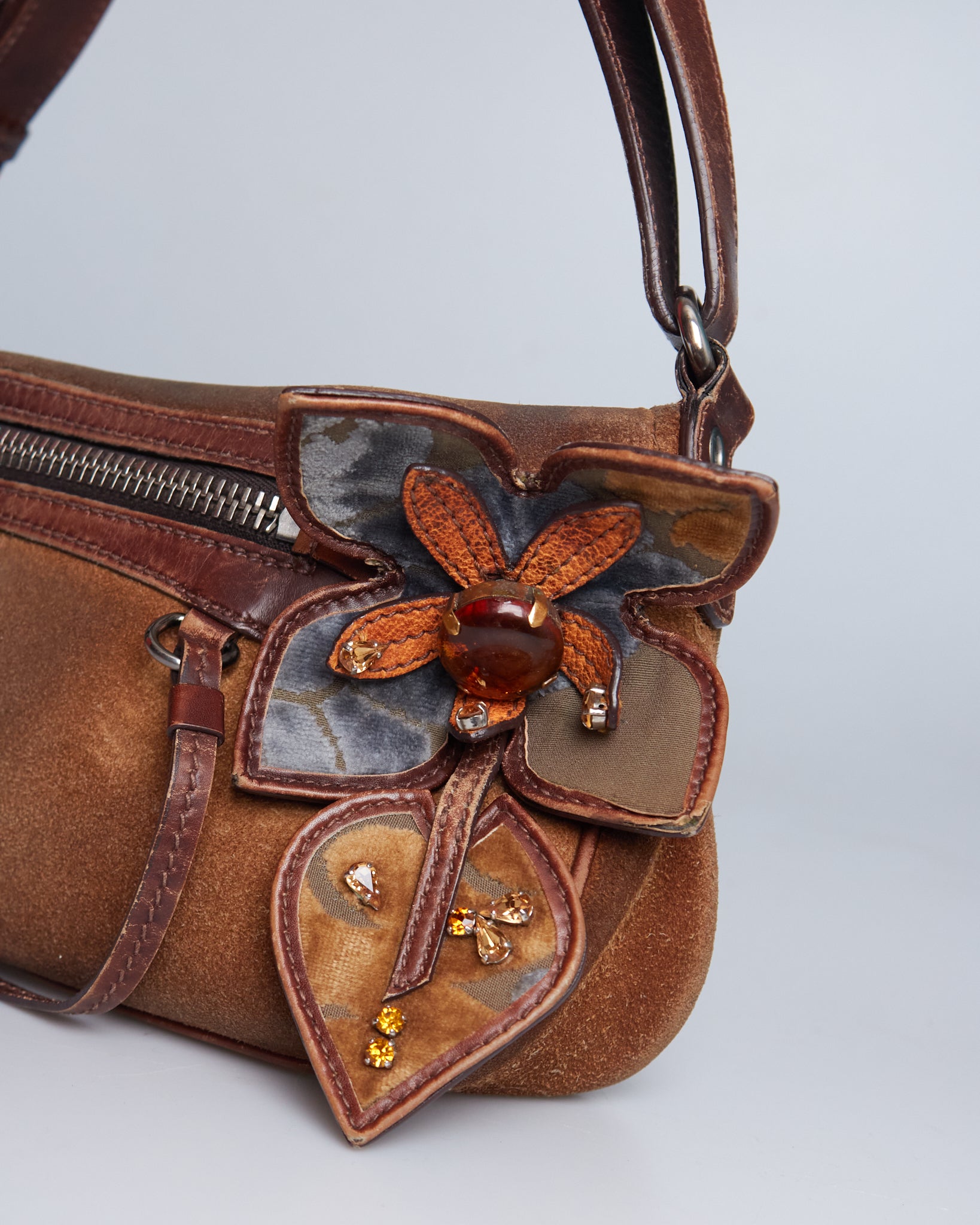 Miu Miu Suede Flower Shoulder Bag