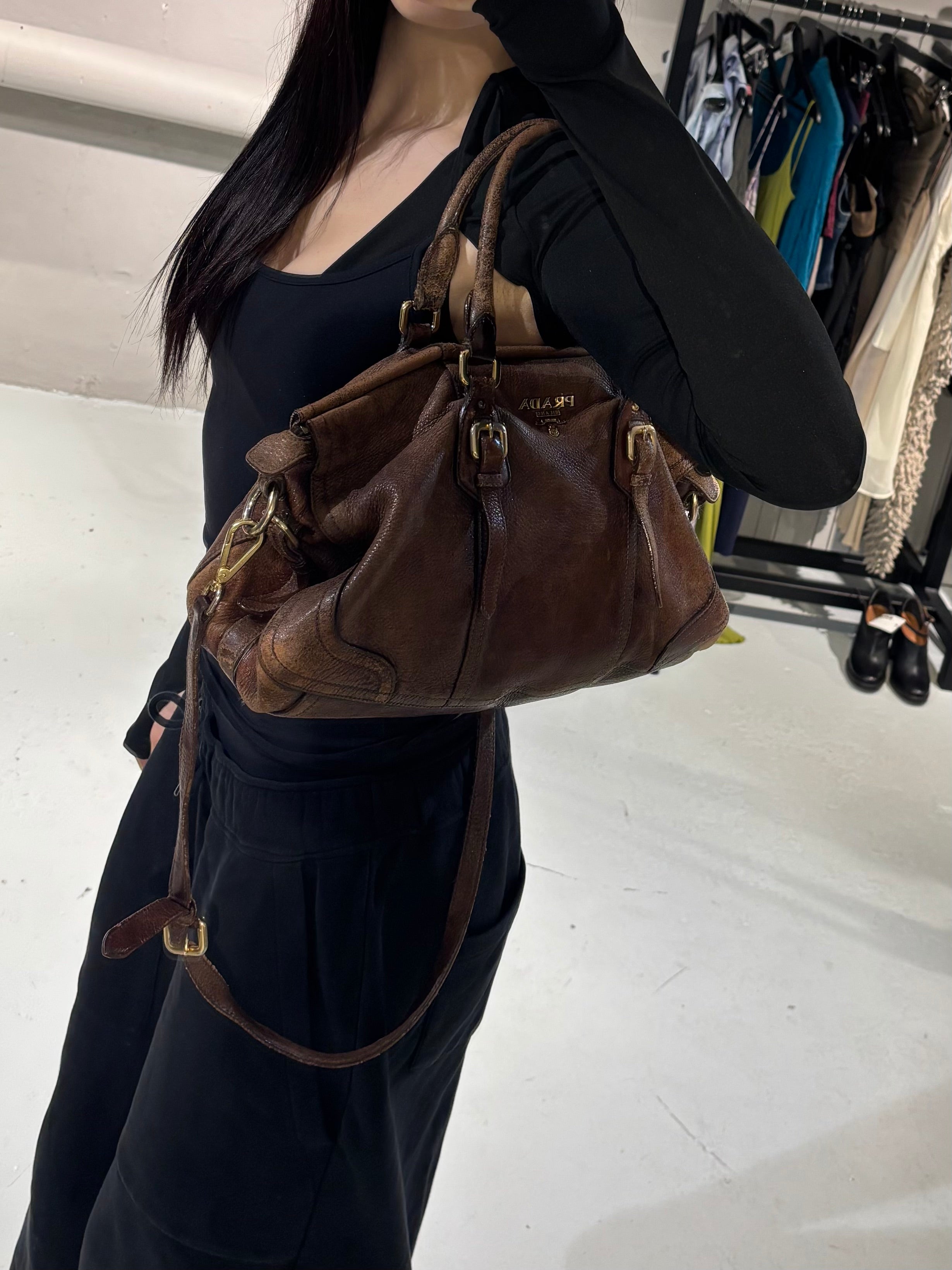 Prada Cervo Leather Satchel Bag