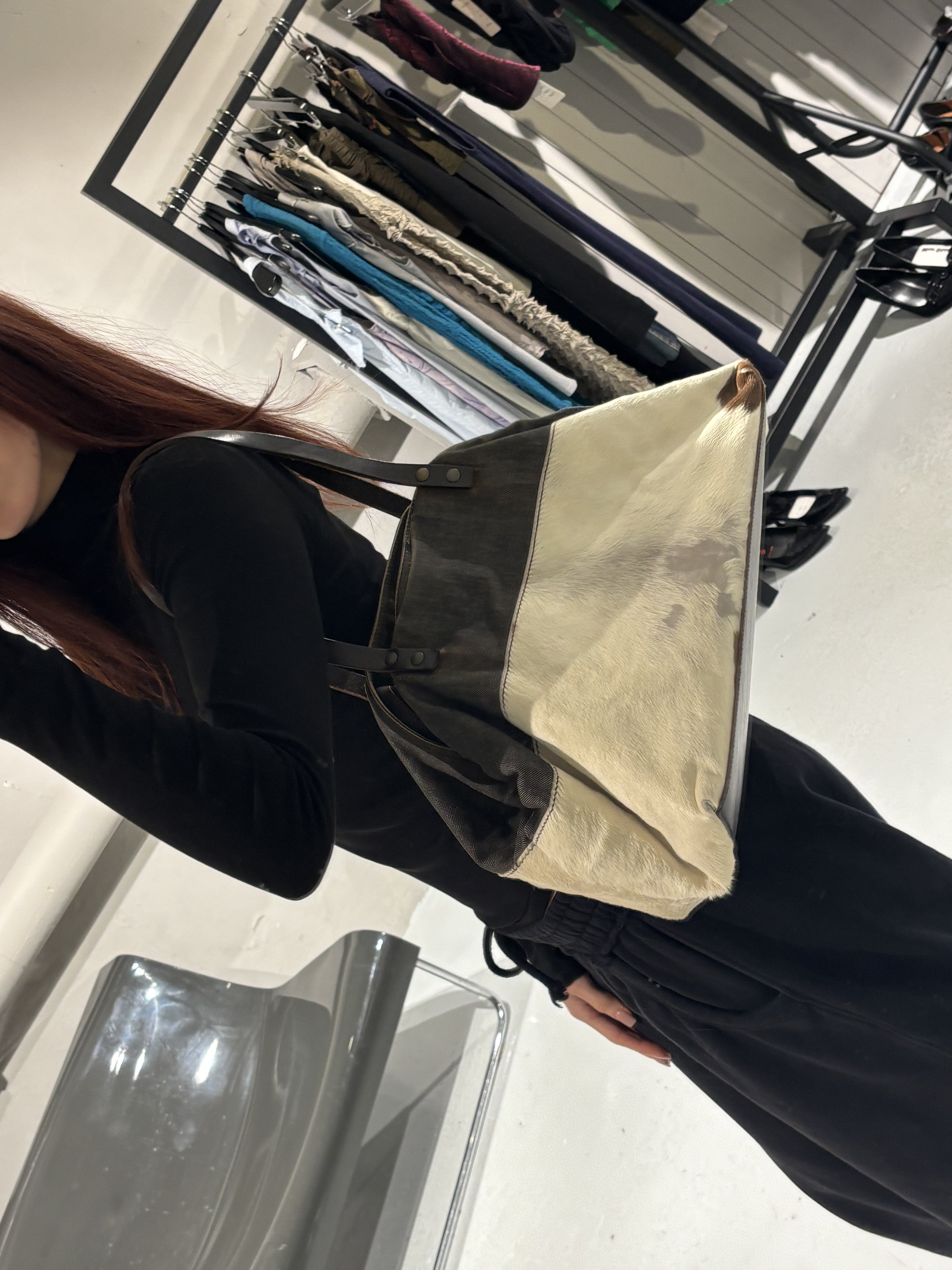 Miu Miu Denim Pony Hair Tote Bag Large