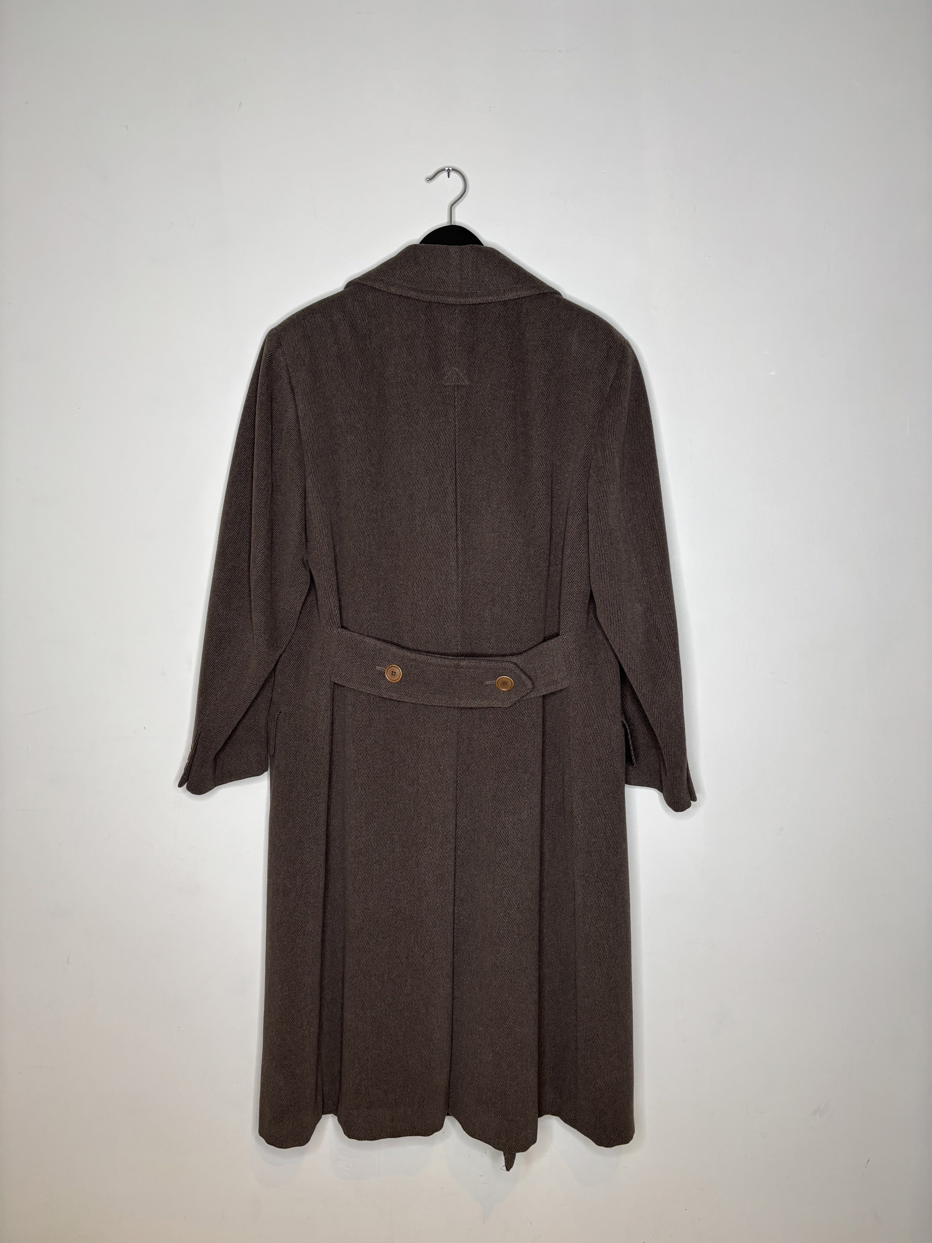 Giorgio Armani 80s Army Inspired Double Breasted Brown Wool Heavy Overcoat