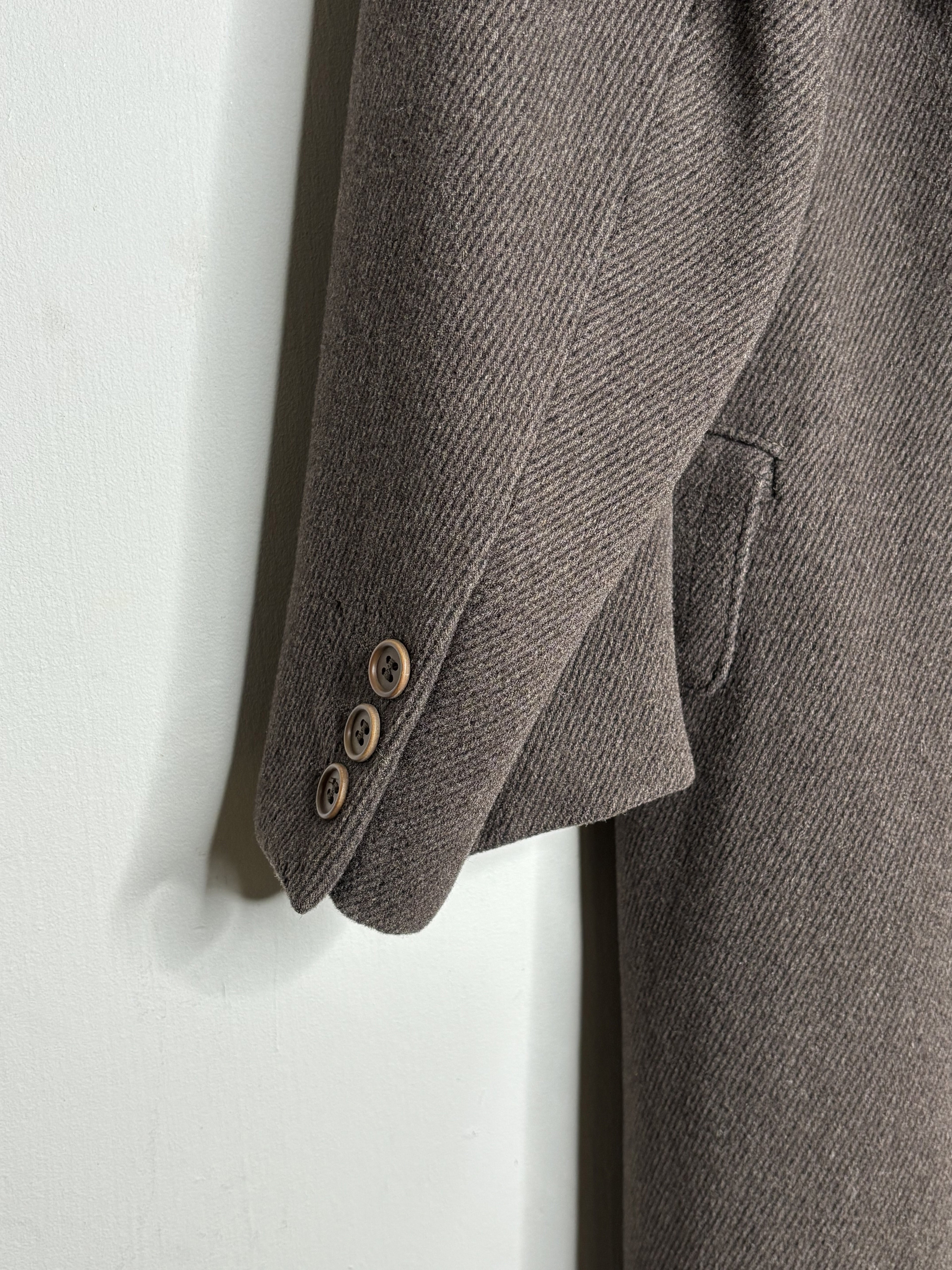 Giorgio Armani 80s Army Inspired Double Breasted Brown Wool Heavy Overcoat