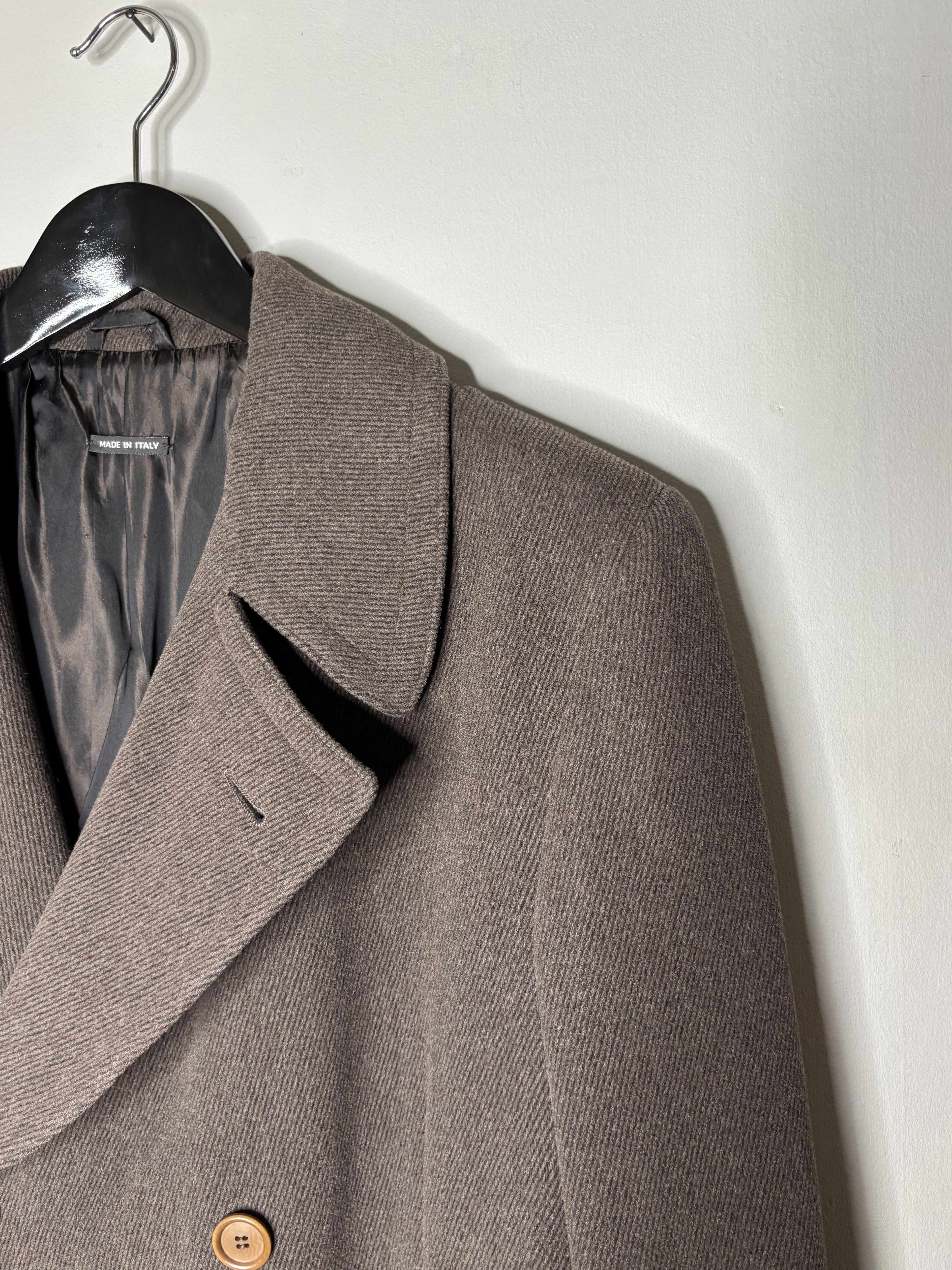 Giorgio Armani 80s Army Inspired Double Breasted Brown Wool Heavy Overcoat