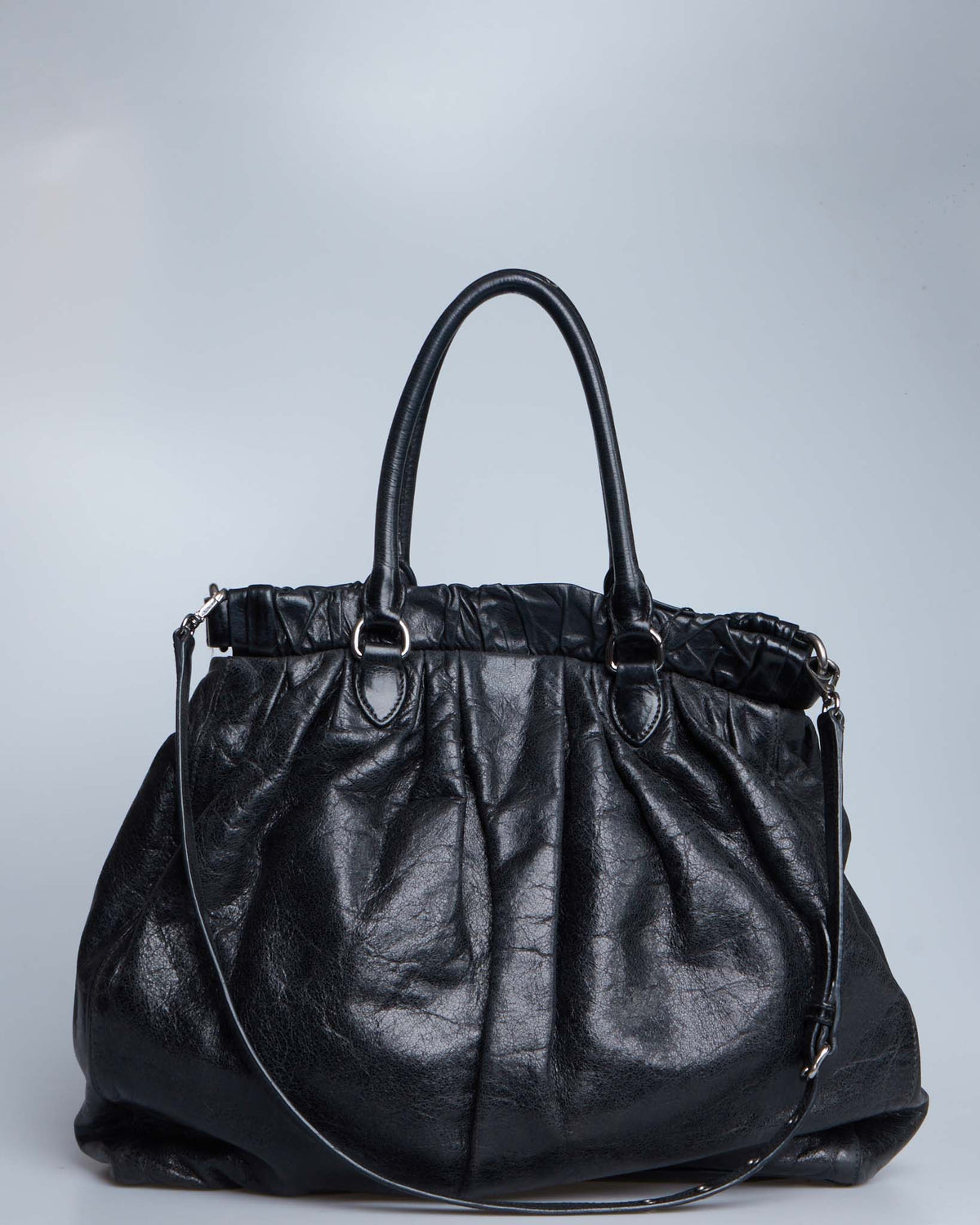 Miu Miu Vitello Lux Gathered Tote