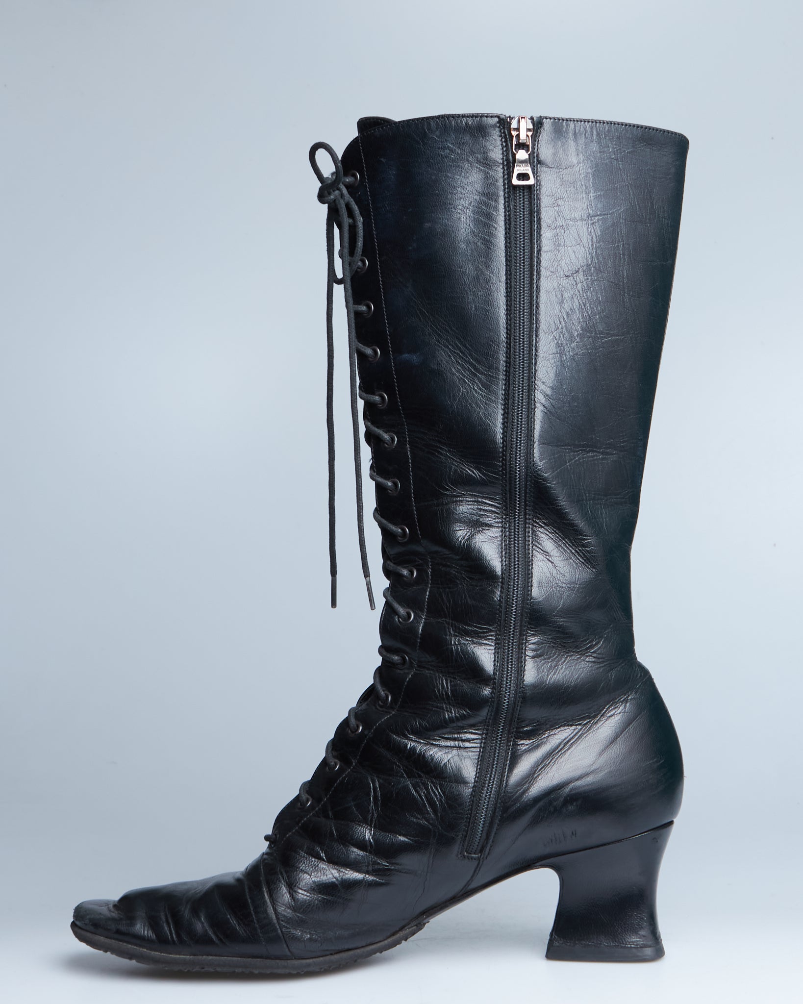 Prada lace-up leather boots