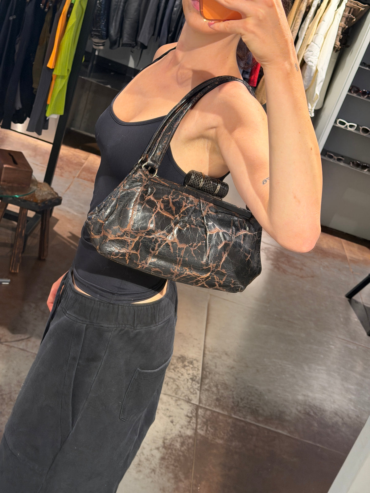 Miu Miu Cracked Leather Clutch Bag